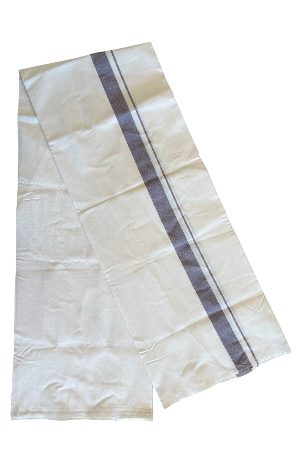 14% DISCOUNT ! KaithariKada Balaramapuram 100% COTTON SINGLE OFF WHITE - (Unbleached) Mundu/Dhoti-Twisted 100s Thread- 1.5 inch Brown Kara (2 meter / 4 muzham) - 13KK497ASH