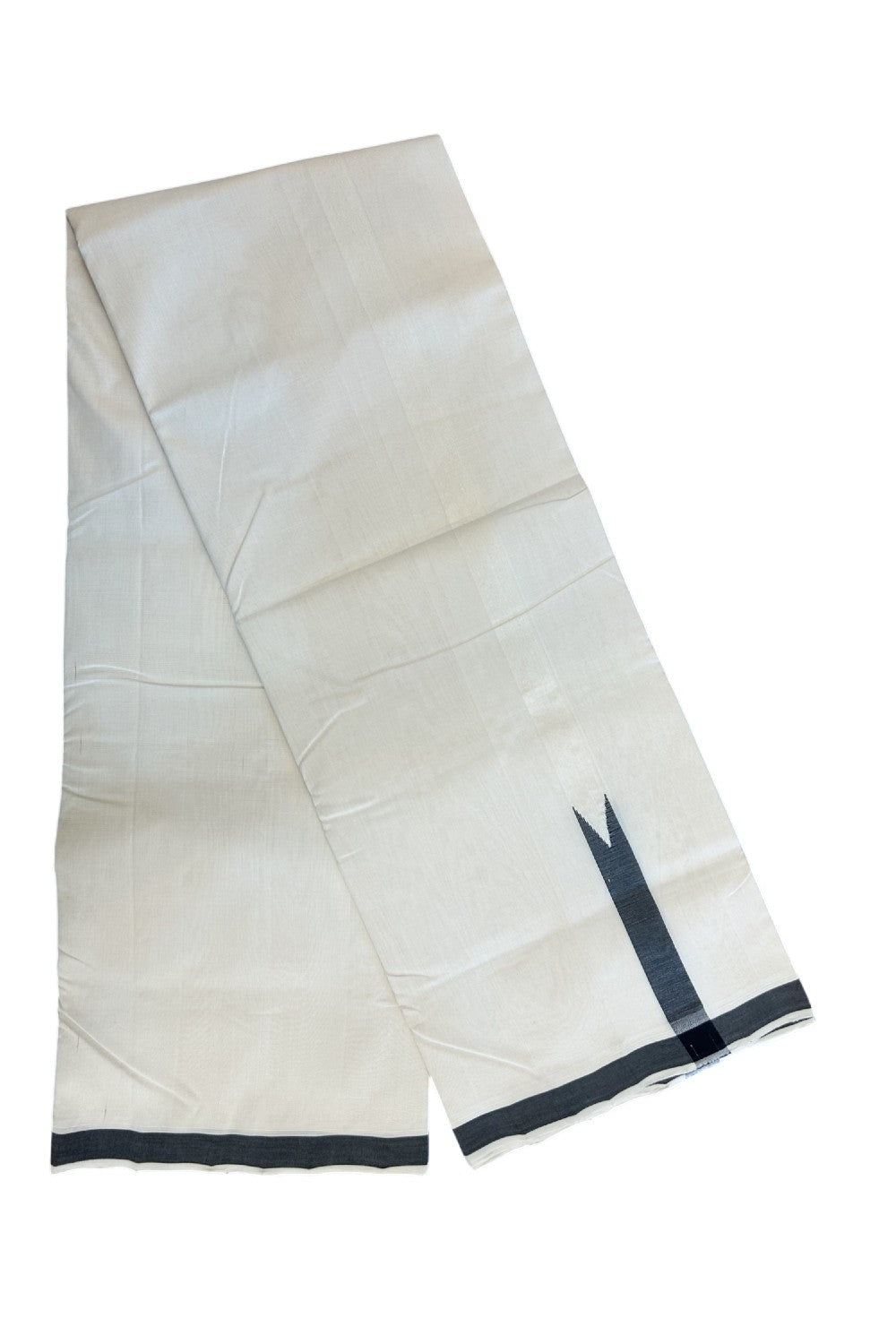 25% DISCOUNT!! KaithariKada HANDLOOM UNAKKUPAAV Balaramapuram - 100% PURE Cotton OFF White - (Unbleached) Double Mundu/Dothi - 120(Twisted) x 100 - 1 inch Black Puliyilakkara chutty 3.80 meter (8.5 Muzham) - 22KK5167REA