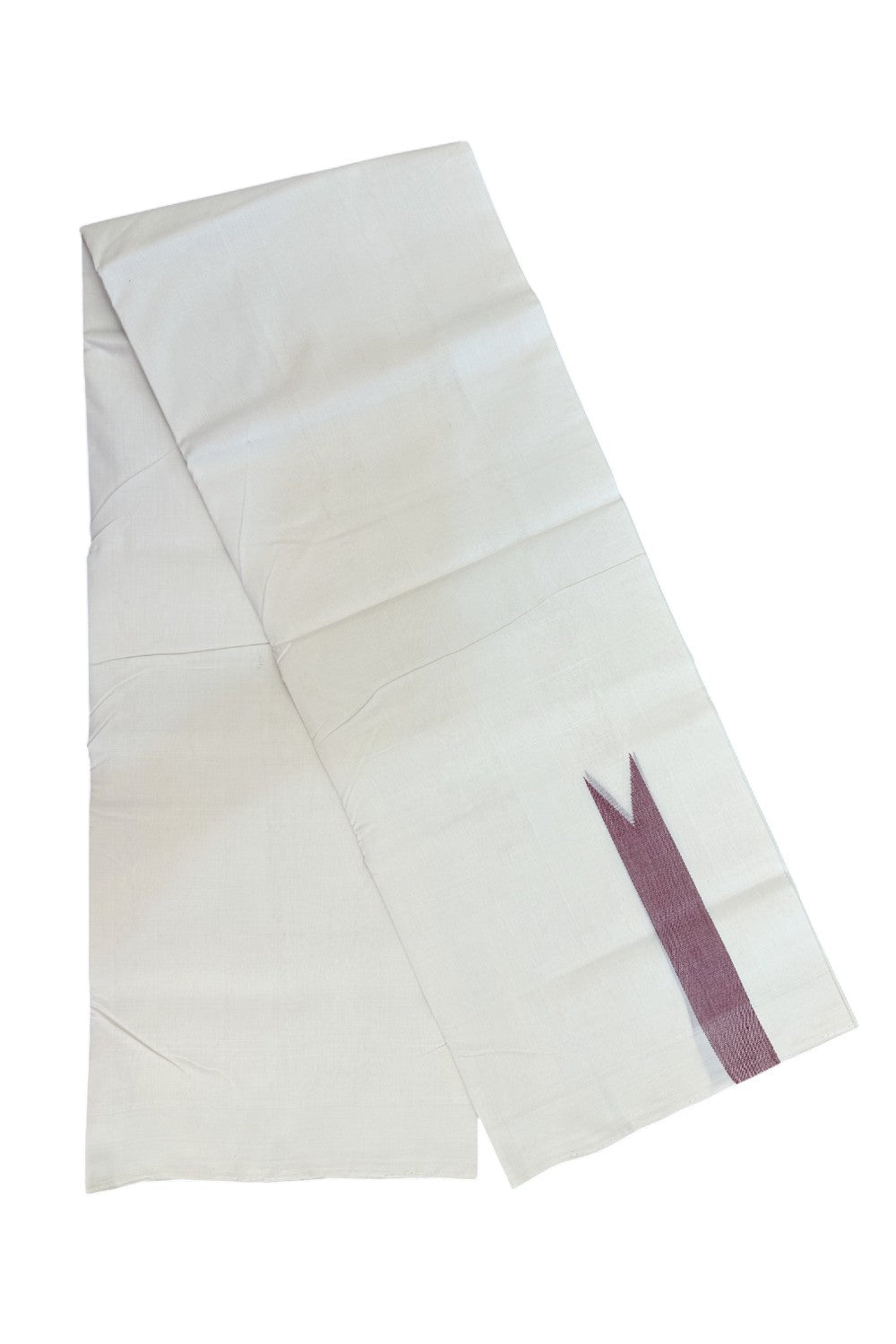 25% DISCOUNT ! KaithariKada HANDLOOM Unakkupaav Balaramapuram - 100% PURE Cotton Off White - (Unbleached) Double Mundu/Dhoti - 100x100 - 1.25 Inch Dark Maroon Chutty - 13KK5176ABH