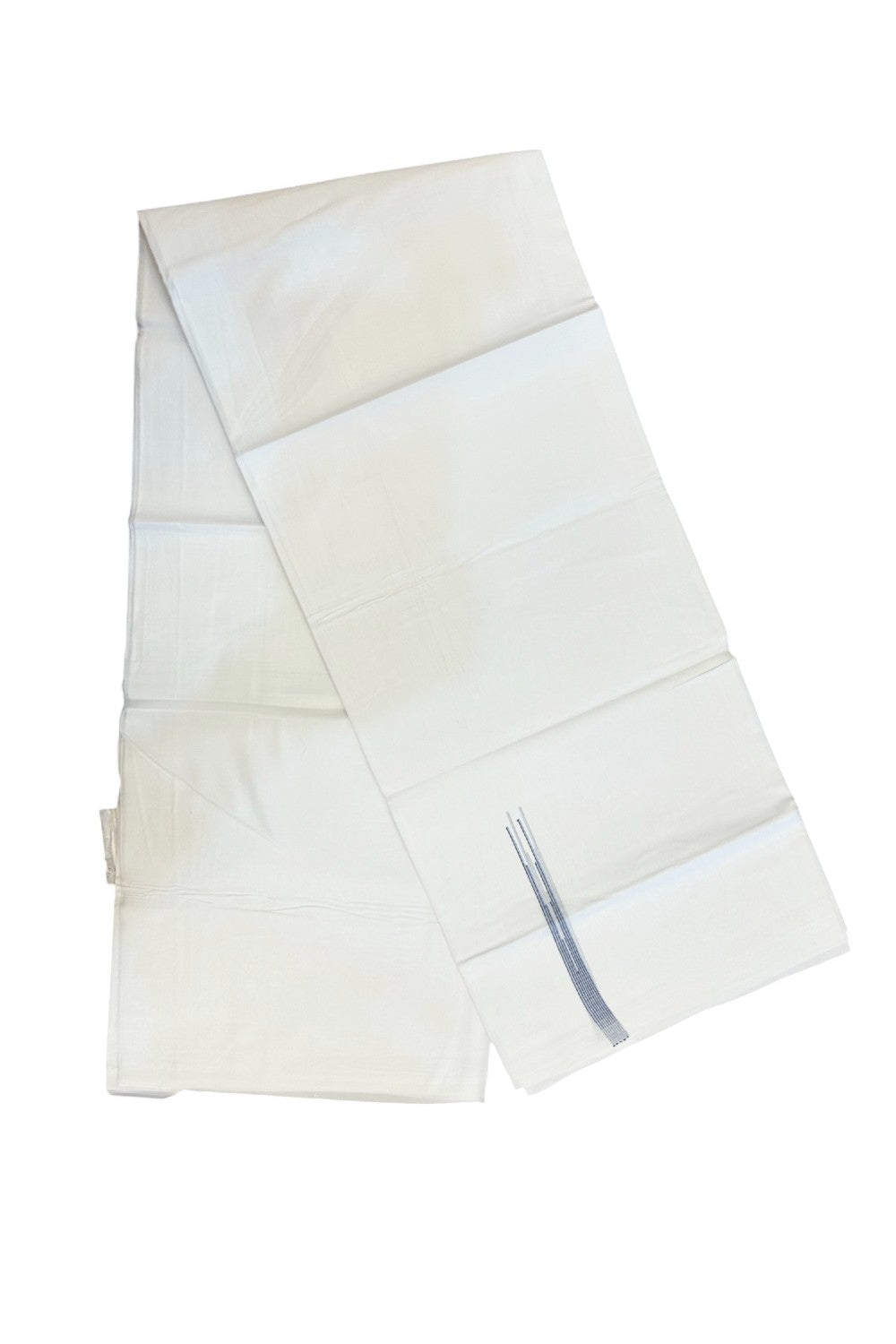 20% DISCOUNT!! NEW!! KaithariKada Balaramapuram 100% Cotton PURE WHITE Double Mundu/Dhoti - (100x80)s - 0.5 inch Black & Lavender Shaded Puliyilakkara chutty - 13KK5210CKS