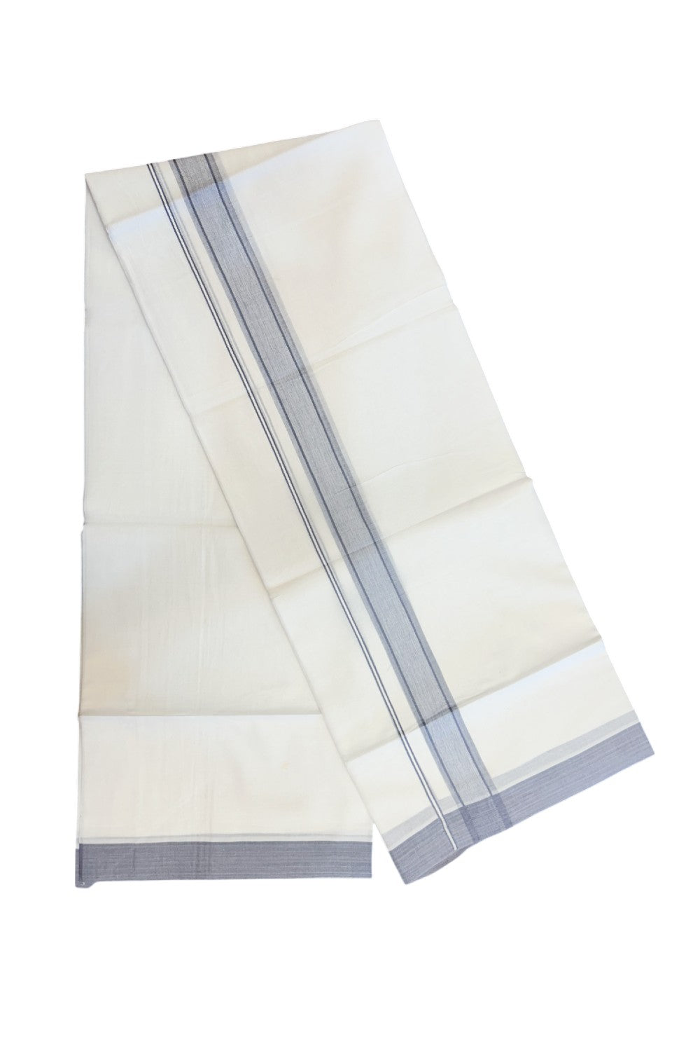 20% DISCOUNT! KaithariKada Balaramapuram 100% Cotton Double Pure white Mundu/Dhoti-( 60s ) - 1.25 inch Lavender Blue Shaded Kara - 3.86mtr ( 8 muzham) - 13KK5227 PMC
