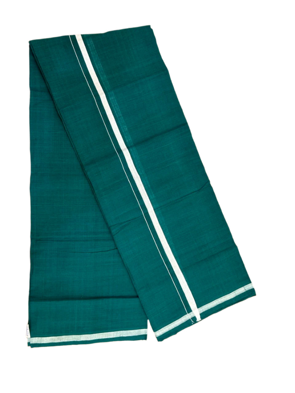 Handloom Single Hallmarked - 10% Discount !! KaithariKada 100% Pure Cotton - Mundu/Dhoti Dark Green Body White 0.5 inch Kara- (2 meter / 4 muzham)- 13 KK8030 ELA
