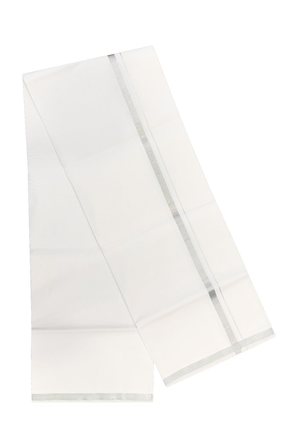 15% OFFER!! KaithariKada 100% Cotton PURE WHITE SINGLE Mundu/Dhoti-40X40- 2.15cm (2 meter / 4 muzham) SILVER KASAVU Zazri Kara- 13sar