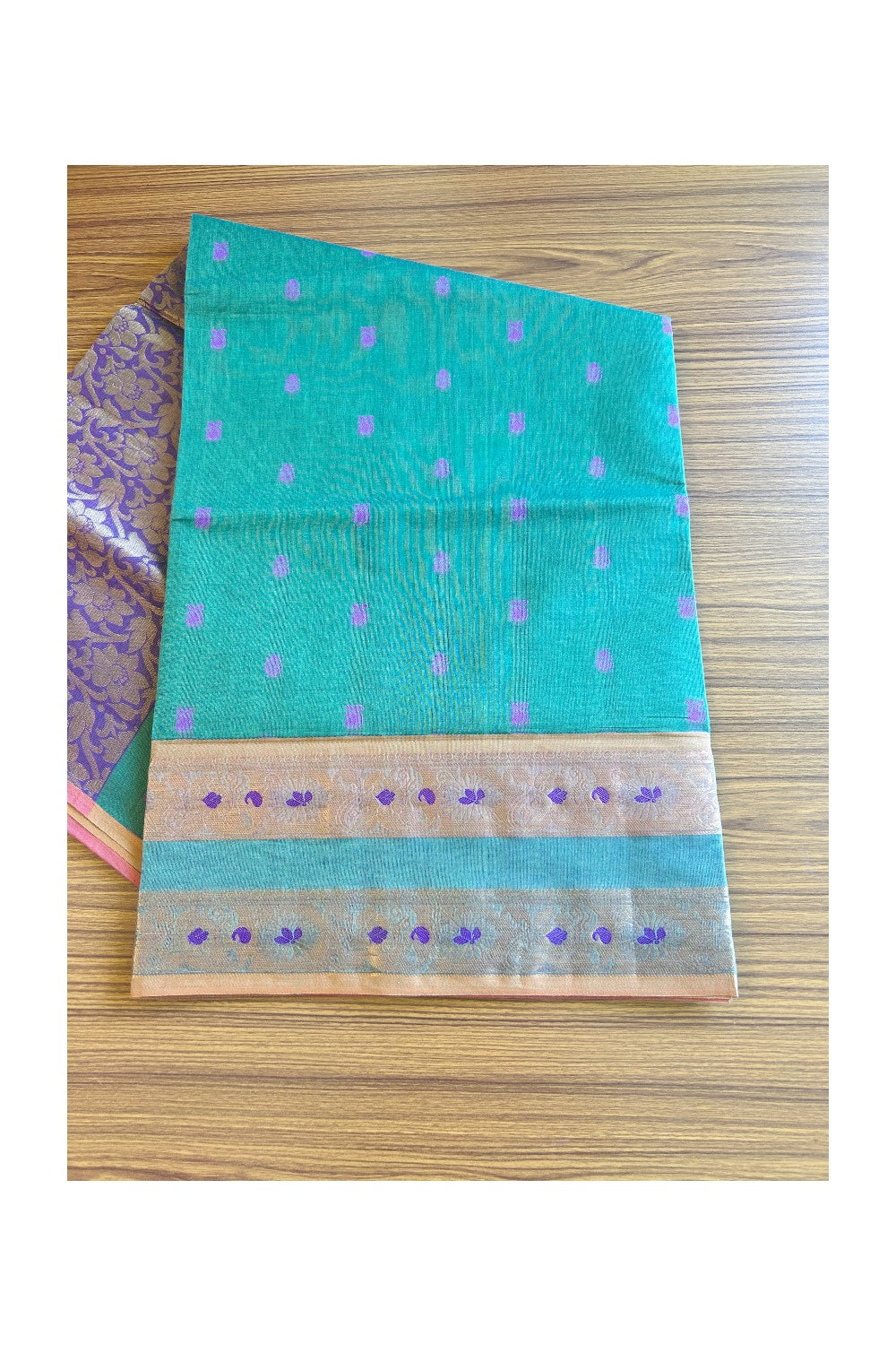 KaithariKada- Balaramapuram Saree - 100% PURE Cotton Silk - Green,Violet & Brown Design -13KK1005PAN.