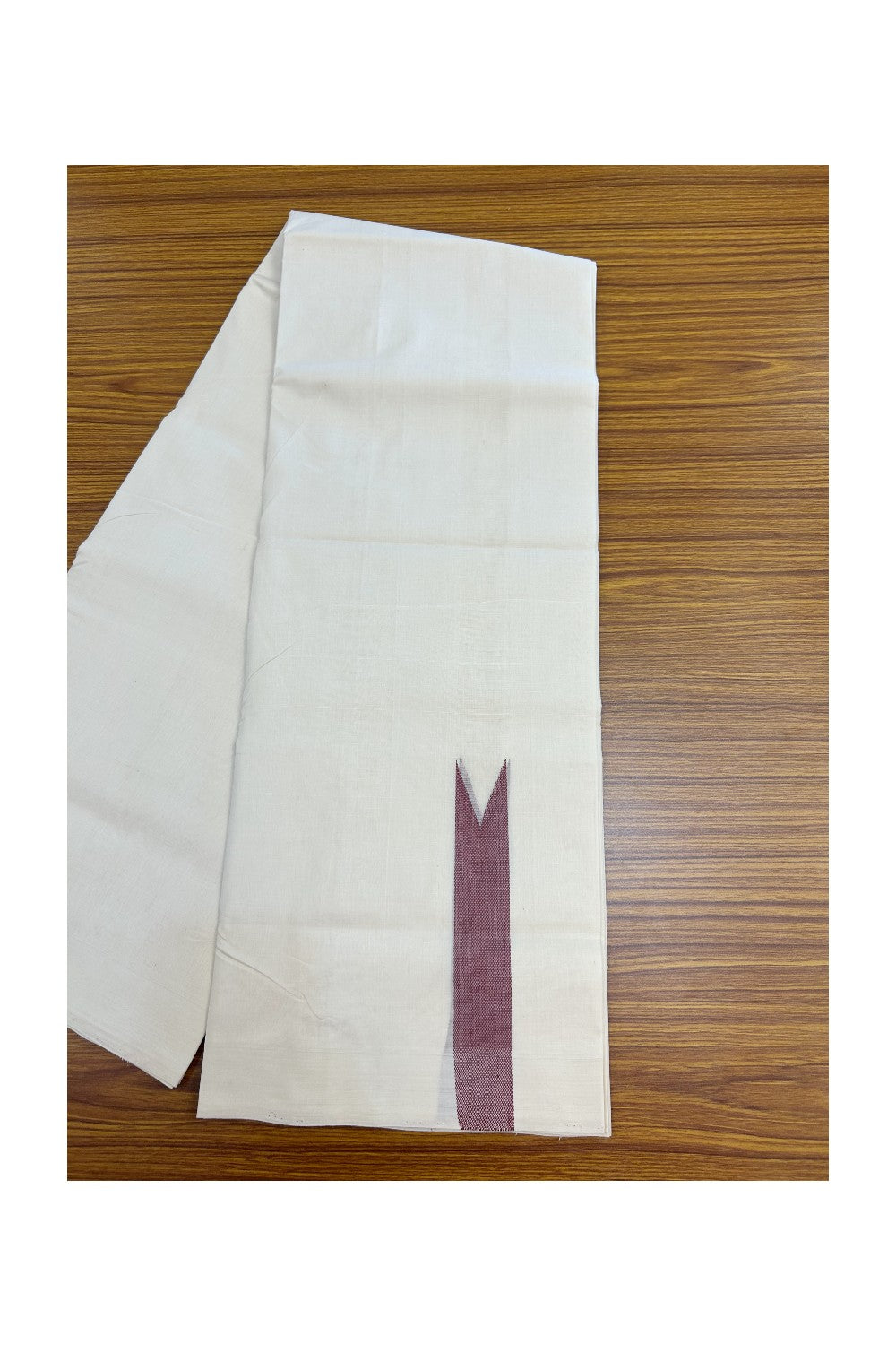 25% DISCOUNT ! KaithariKada HANDLOOM Unakkupaav Balaramapuram - 100% PURE Cotton Off White - (Unbleached) Double Mundu/Dhoti - 100x100 - 1.25 Inch Dark Maroon Chutty - 13KK5176ABH