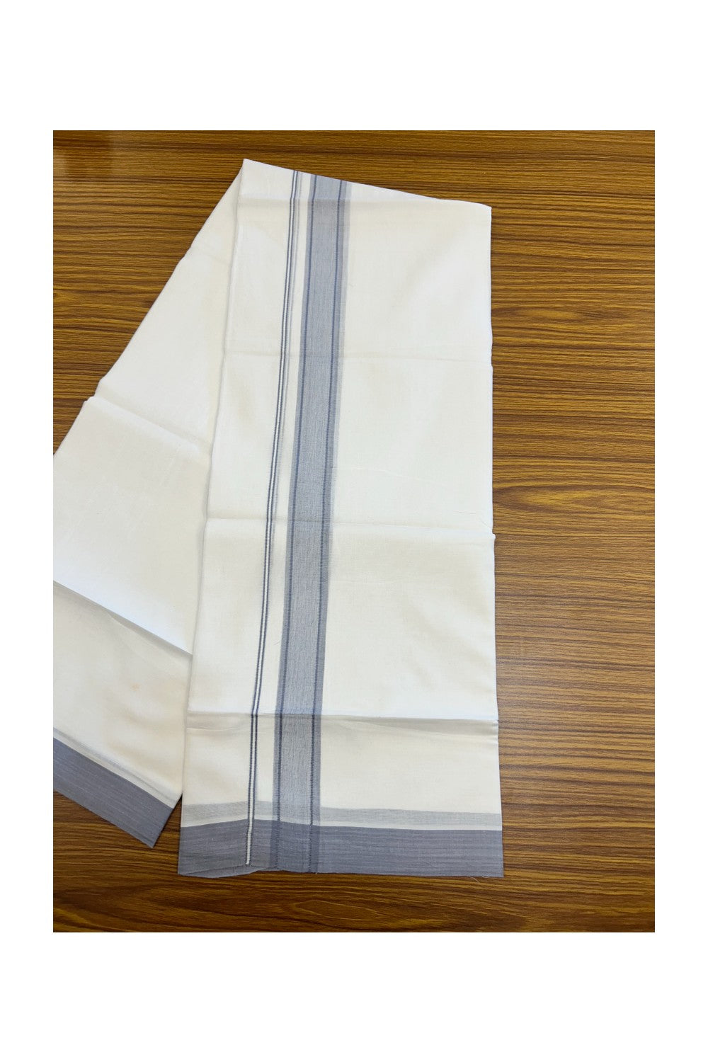 20% DISCOUNT! KaithariKada Balaramapuram 100% Cotton Double Pure white Mundu/Dhoti-( 60s ) - 1.25 inch Lavender Blue Shaded Kara - 3.86mtr ( 8 muzham) - 13KK5227 PMC