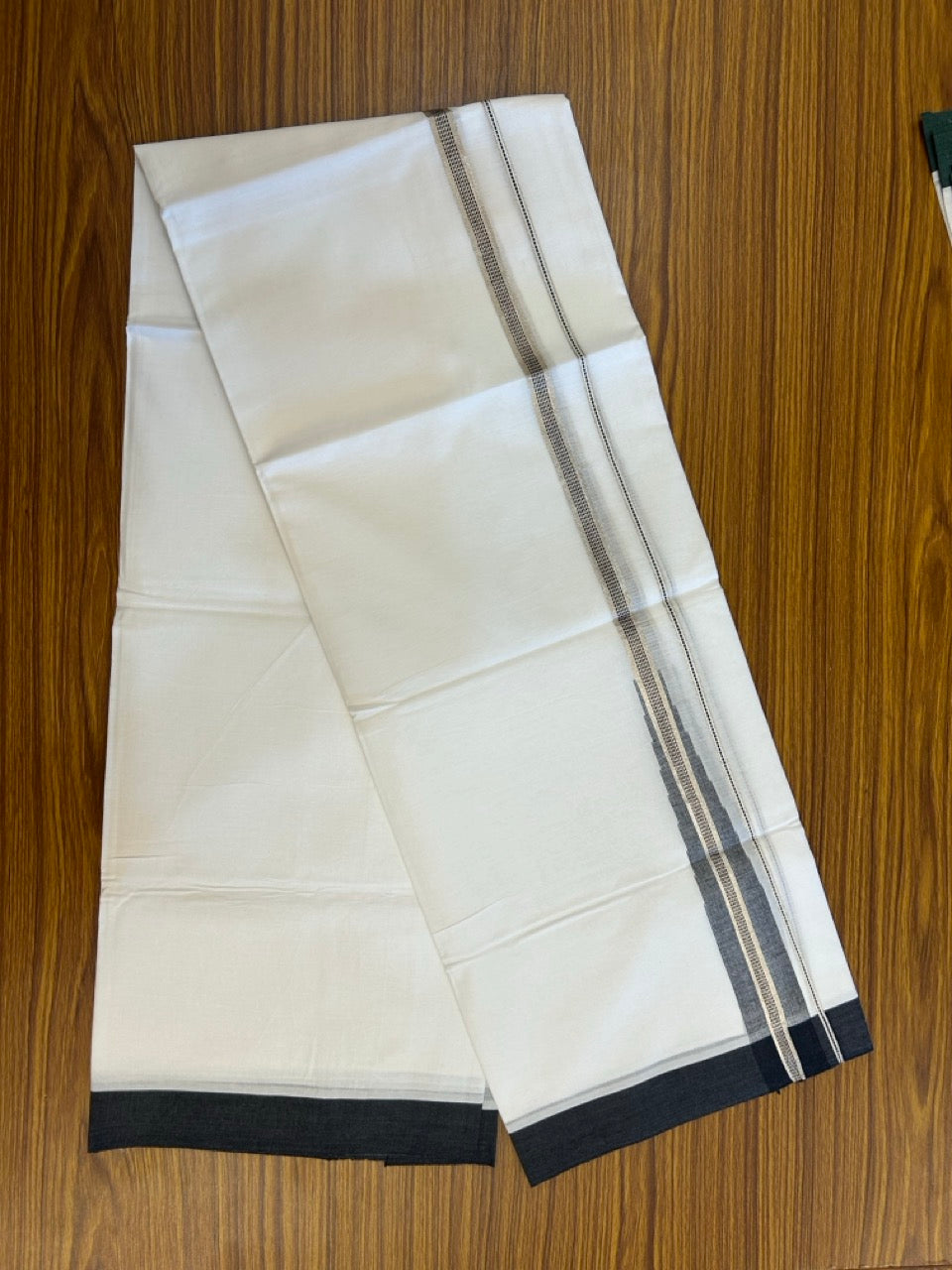 22% Discount ! NEW! KaithariKada Balaramapuram 100% Cotton Pure white Double Mundu/Dhoti - (100x80)s - Heavy Chutty Black Chutty Silver Kasav - 13 KK5252 CKS