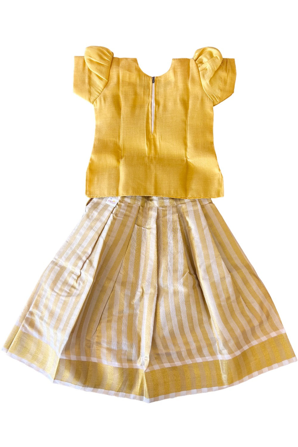 Midukki-Traditional South Indian Kids Pattu Pavada- Yellow tissue top stripped tissue skirt- Age 5 - KK5MID0013