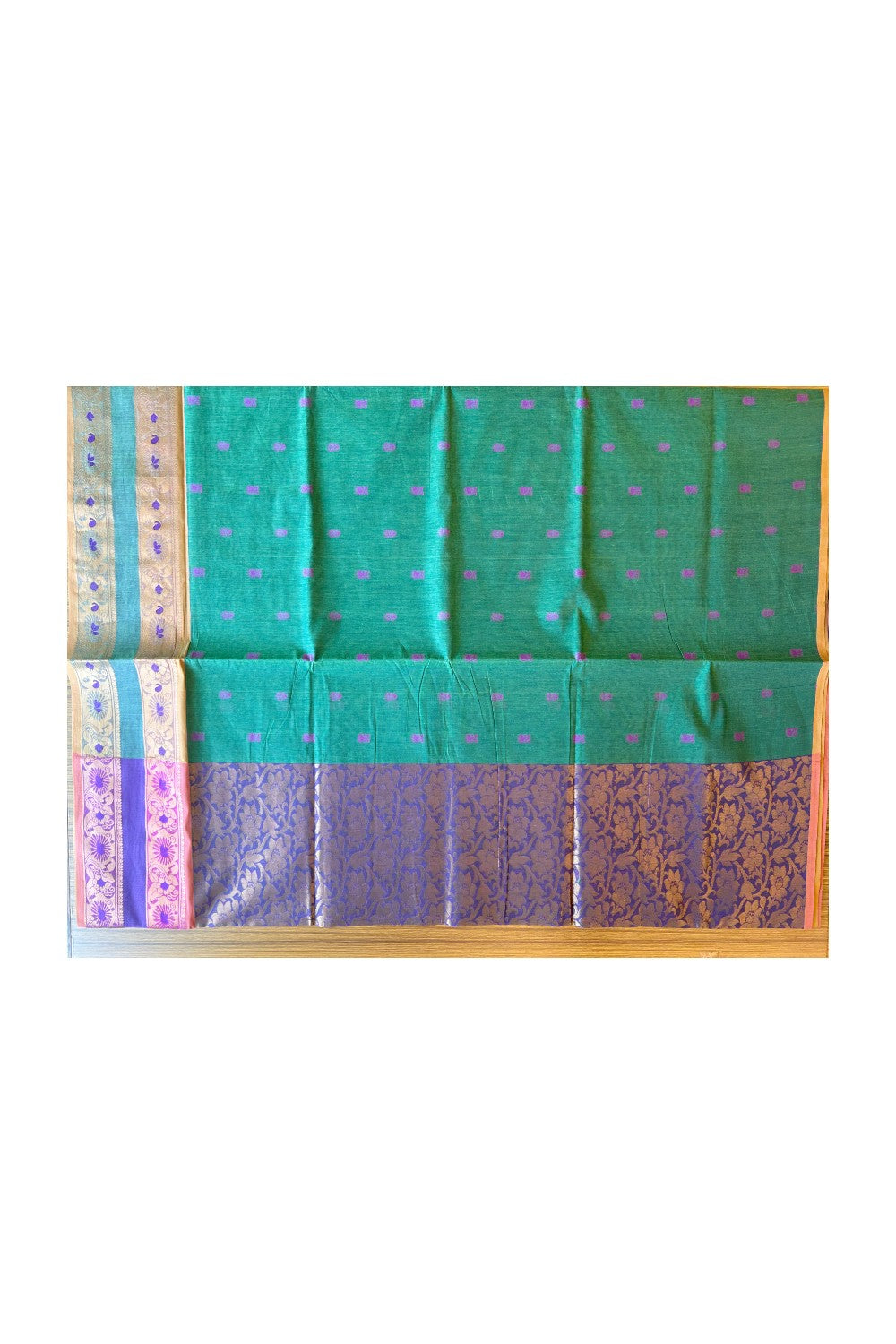 KaithariKada- Balaramapuram Saree - 100% PURE Cotton Silk - Green,Violet & Brown Design -13KK1005PAN.