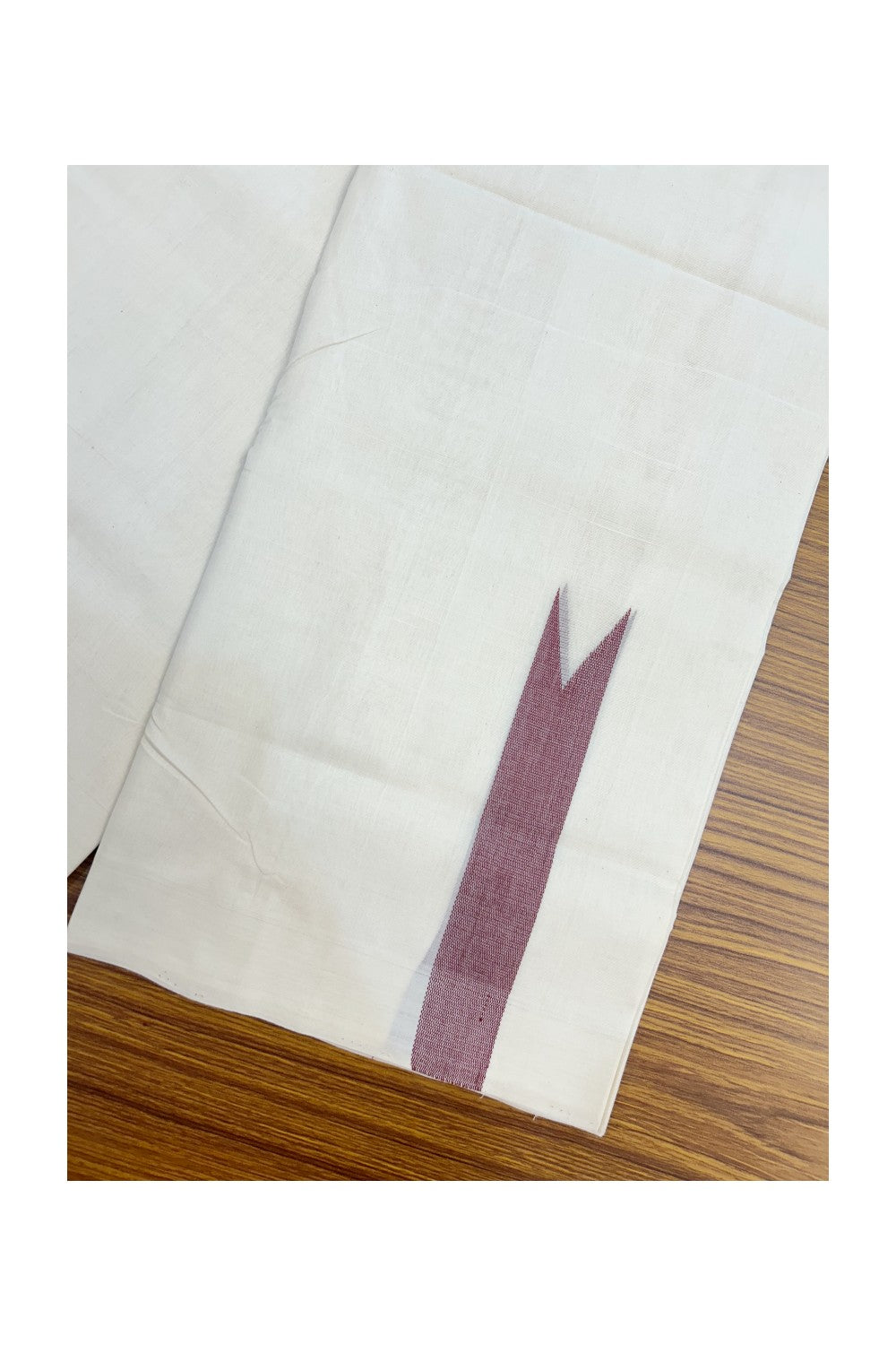 25% DISCOUNT ! KaithariKada HANDLOOM Unakkupaav Balaramapuram - 100% PURE Cotton Off White - (Unbleached) Double Mundu/Dhoti - 100x100 - 1.25 Inch Dark Maroon Chutty - 13KK5176ABH