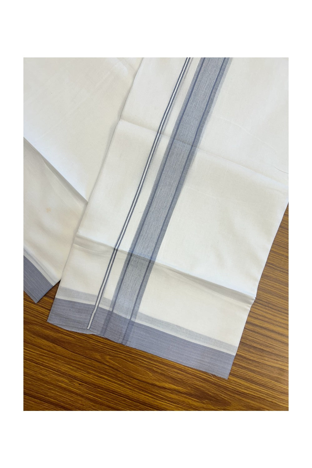 20% DISCOUNT! KaithariKada Balaramapuram 100% Cotton Double Pure white Mundu/Dhoti-( 60s ) - 1.25 inch Lavender Blue Shaded Kara - 3.86mtr ( 8 muzham) - 13KK5227 PMC