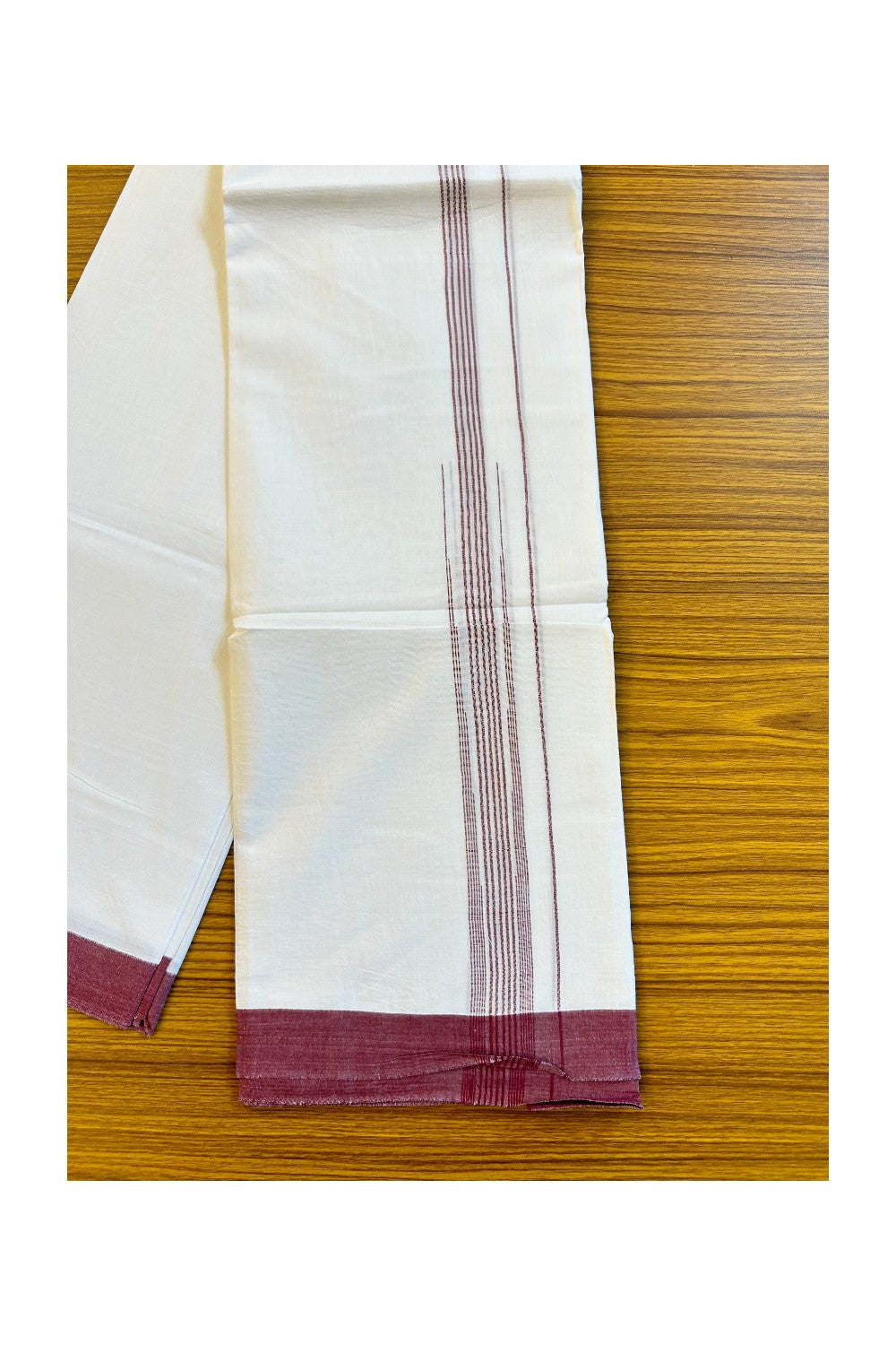 22% Discount!! Kaitharikada Balaramapuram 100% Cotton Pure White Double Mundu/Dothi-100x100 2 Inch Maroon Striped Cotton Kara 3.80m (8 Muzham) - 13KK74RAM