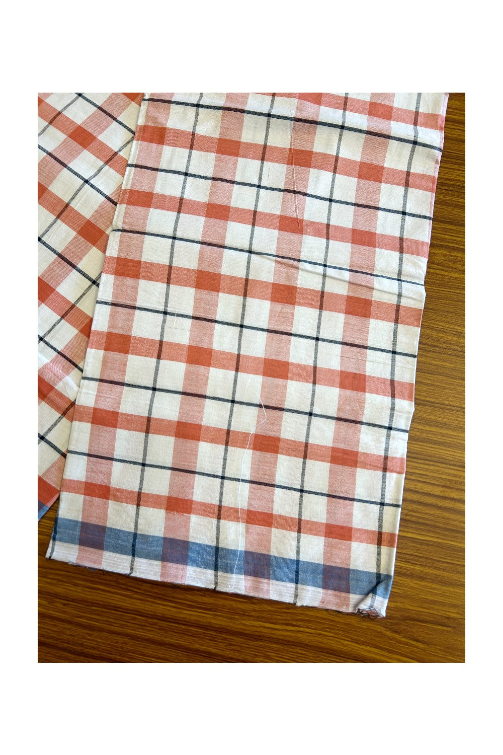 10% Discount ! KaithariKada Kalamachal 100% Pure Cotton - (80X80) Twisted Thread Handloom Single Mundu/Dhoti - Red Check Colour Body & Black striped Kara (2 meter /4 muzham) - 13KK8004KK