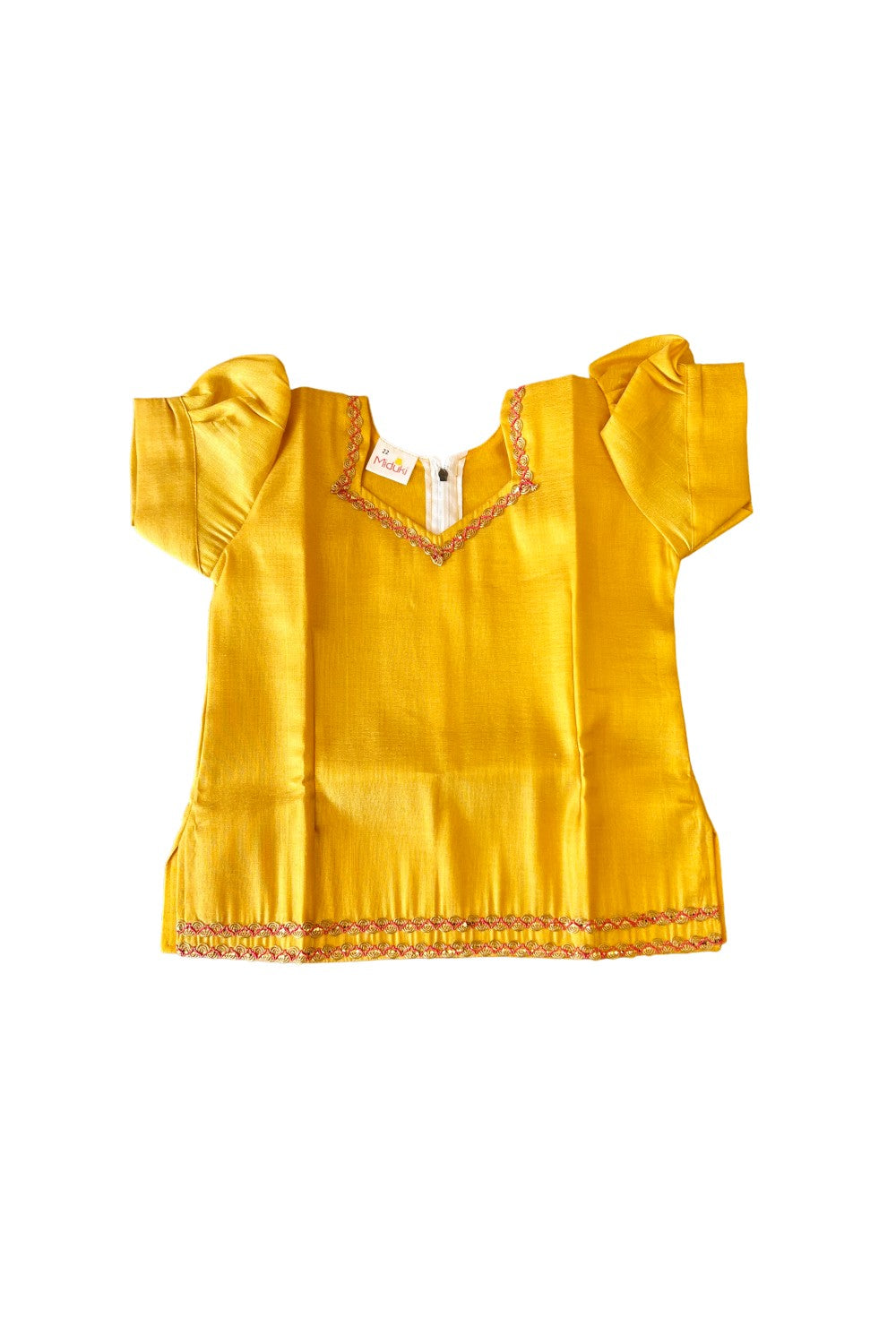Midukki-Traditional South Indian Kids Pattu Pavada- Yellow tissue top stripped tissue skirt- Age 5 - KK5MID0013