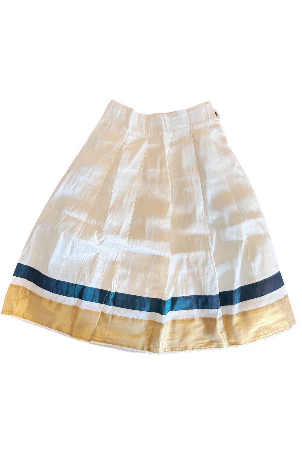 Midukki-Traditional South Indian Kids Pattu Pavada- Dark green top offwhite skirt with kasavu- Age 7 - KK7MID0013