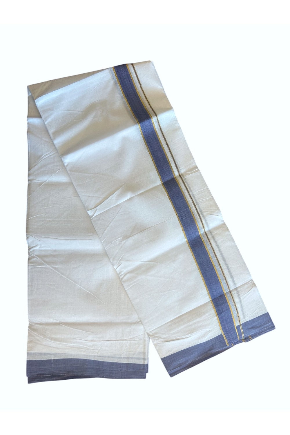 30% Discount KaithariKada HANDLOOM Unakkupaav Balaramapuram - 100% PURE Cotton PURE WHITE - 100x100 Double Mundu/Dhoti - 1.25 inch Navy Blue & Kasavu Kara - 14KK5129YAR