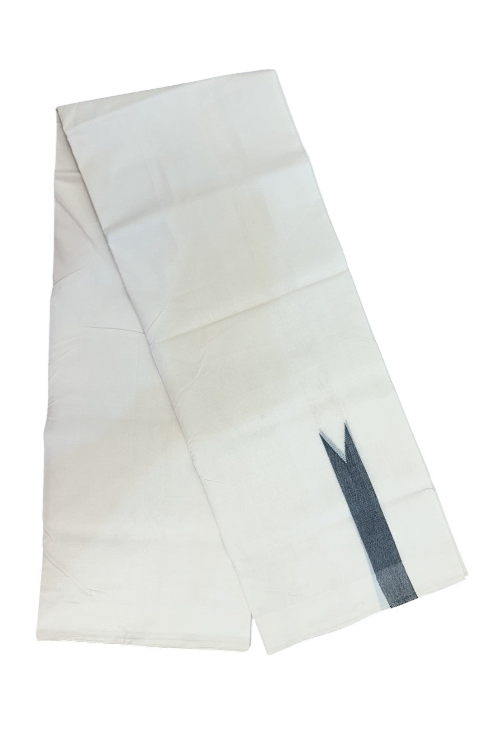 25% DISCOUNT ! KaithariKada HANDLOOM Unakkupaav Balaramapuram - 100% PURE Cotton Off White - (Unbleached) Double Mundu/Dhoti - 100x100 - 1.25 Inch Black Chutty - 14KK5176ABH