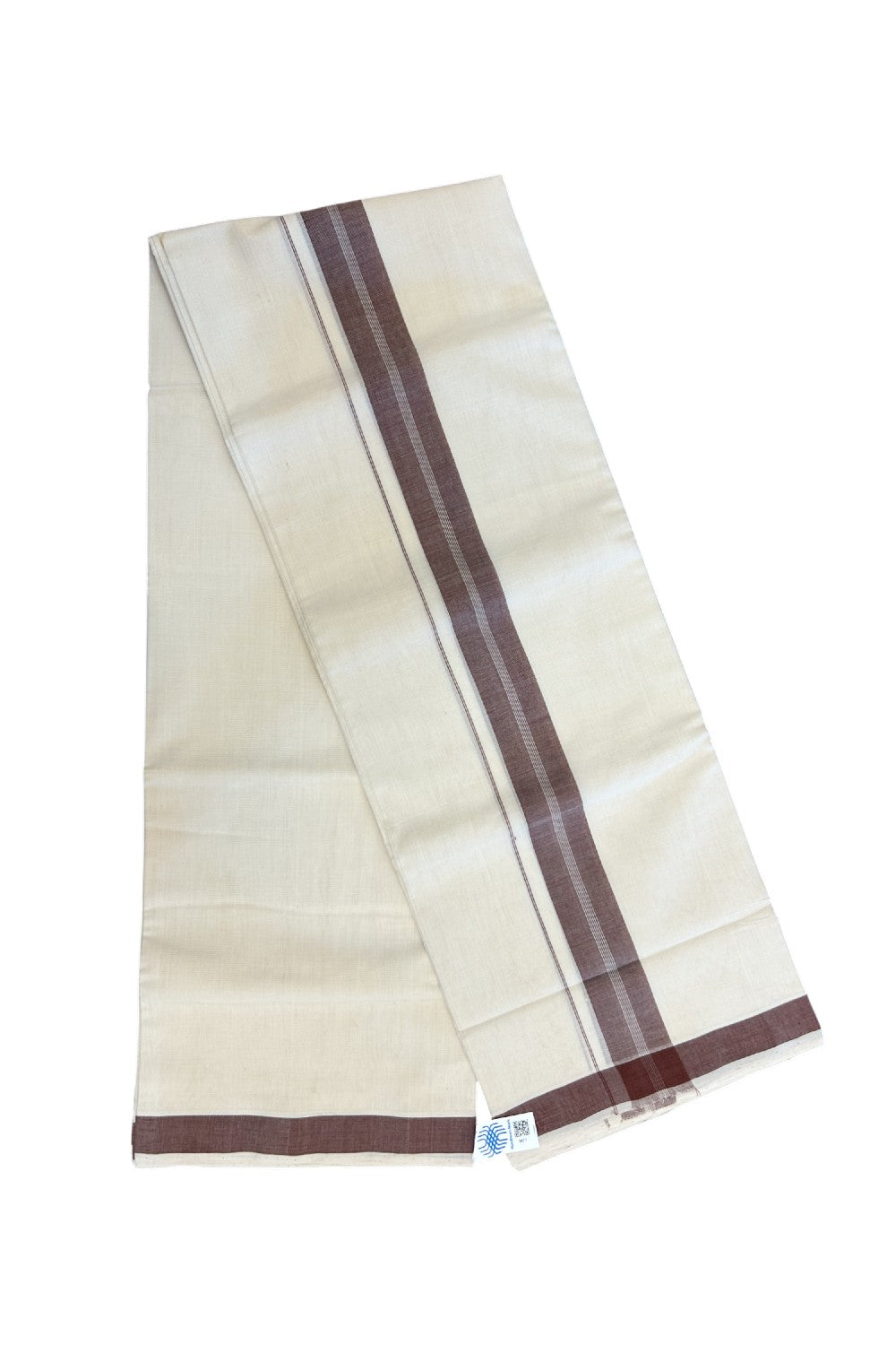 25% Discount KaithariKada HANDLOOM Unakkupaav Balaramapuram - 100% PURE Cotton off white (Unbleached) Double Mundu/Dhoti - 80X90 - 1.75 inch Brown Center Stripes Kara 3.80 mtr - 14KK5192ELA
