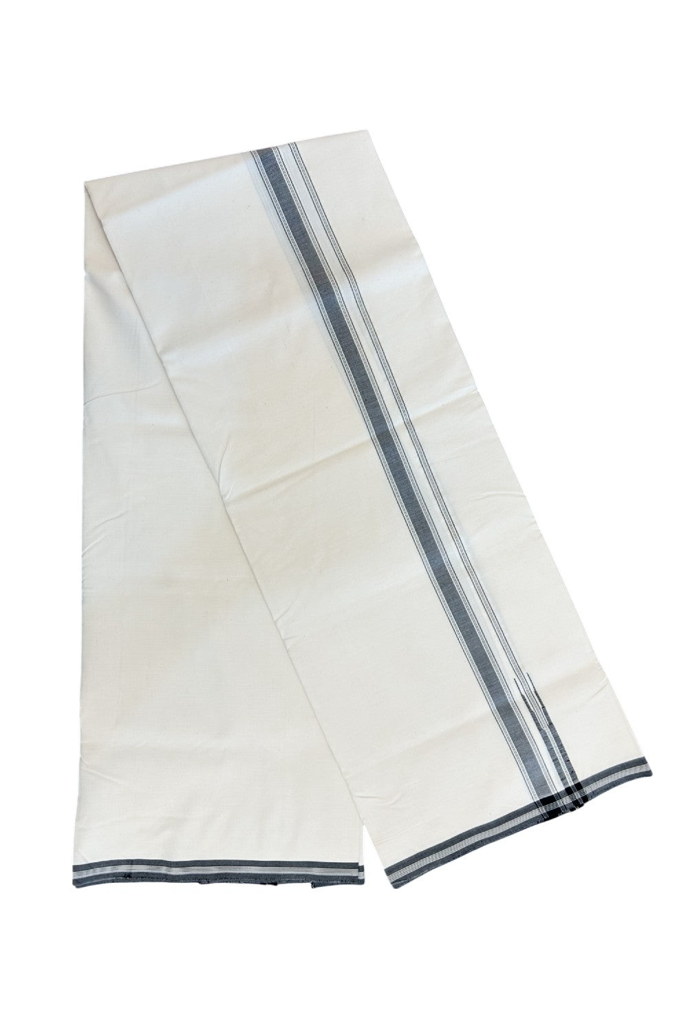 20% DISCOUNT ! KaithariKada Balaramapuram 100% COTTON SINGLE OFF WHITE (Unbleached) Mundu/Dhoti-Twisted 100s Thread- 0.75inch Puliyilakkara Black Shaded Chutty Kara (2 meter / 4 muzham)- 14KK5203ASH