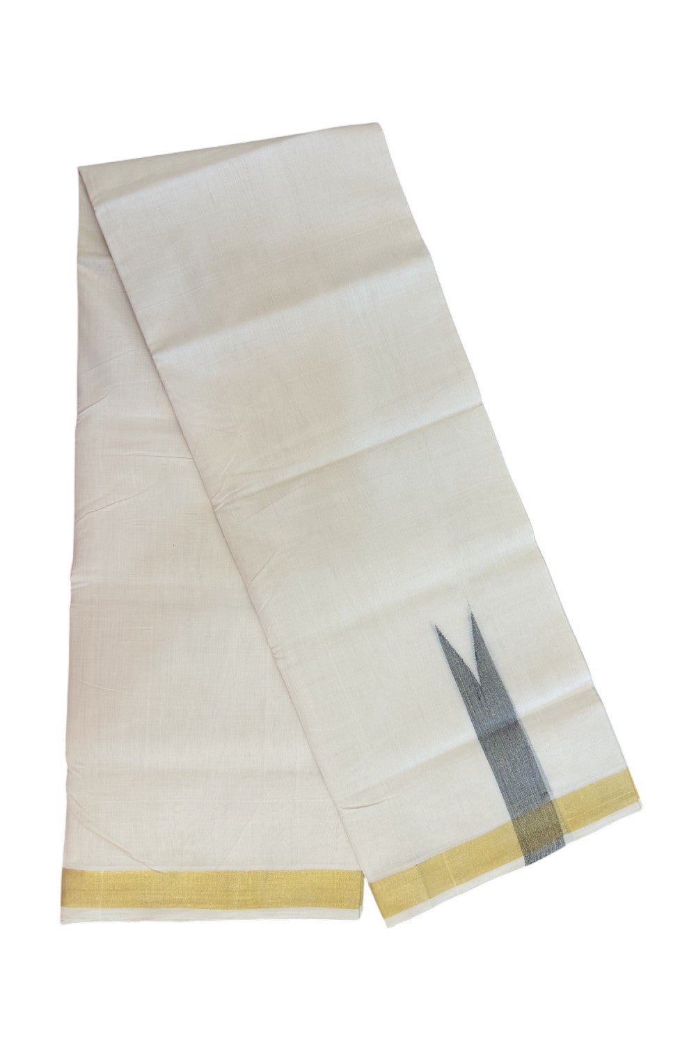 25% DISCOUNT ! KaithariKada HANDLOOM Unakkupaav Balaramapuram - 100% PURE Cotton Off White - (Unbleached) Double Mundu/Dhoti - 100x100 Kasavu 1.5 Inch Blue Chutty Kara- 14KK5208ABH