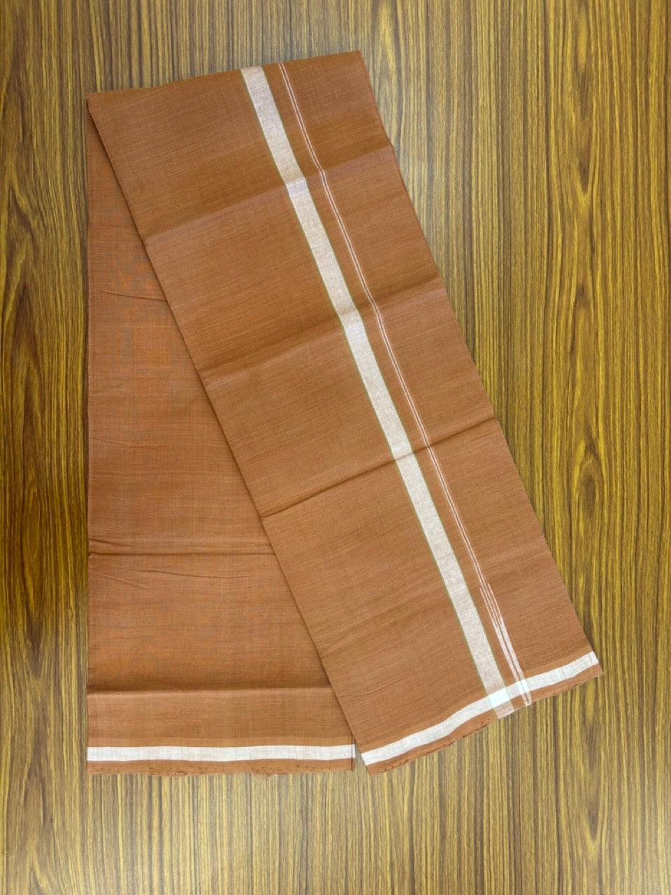 HANDLOOM Single KaithariKada - 10% Discount ! 100% Pure Cotton - Mundu/Dhoti KAVI COLOUR BODY 2cm WHITE Kara Stripes Chutty (2 meter / 4 muzham)- 14KK8026ELA