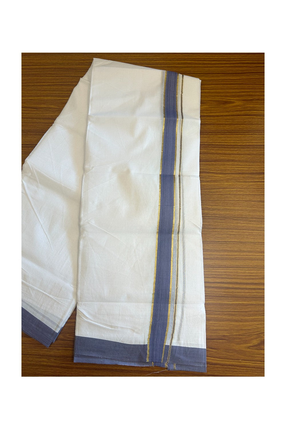 30% Discount KaithariKada HANDLOOM Unakkupaav Balaramapuram - 100% PURE Cotton PURE WHITE - 100x100 Double Mundu/Dhoti - 1.25 inch Navy Blue & Kasavu Kara - 14KK5129YAR