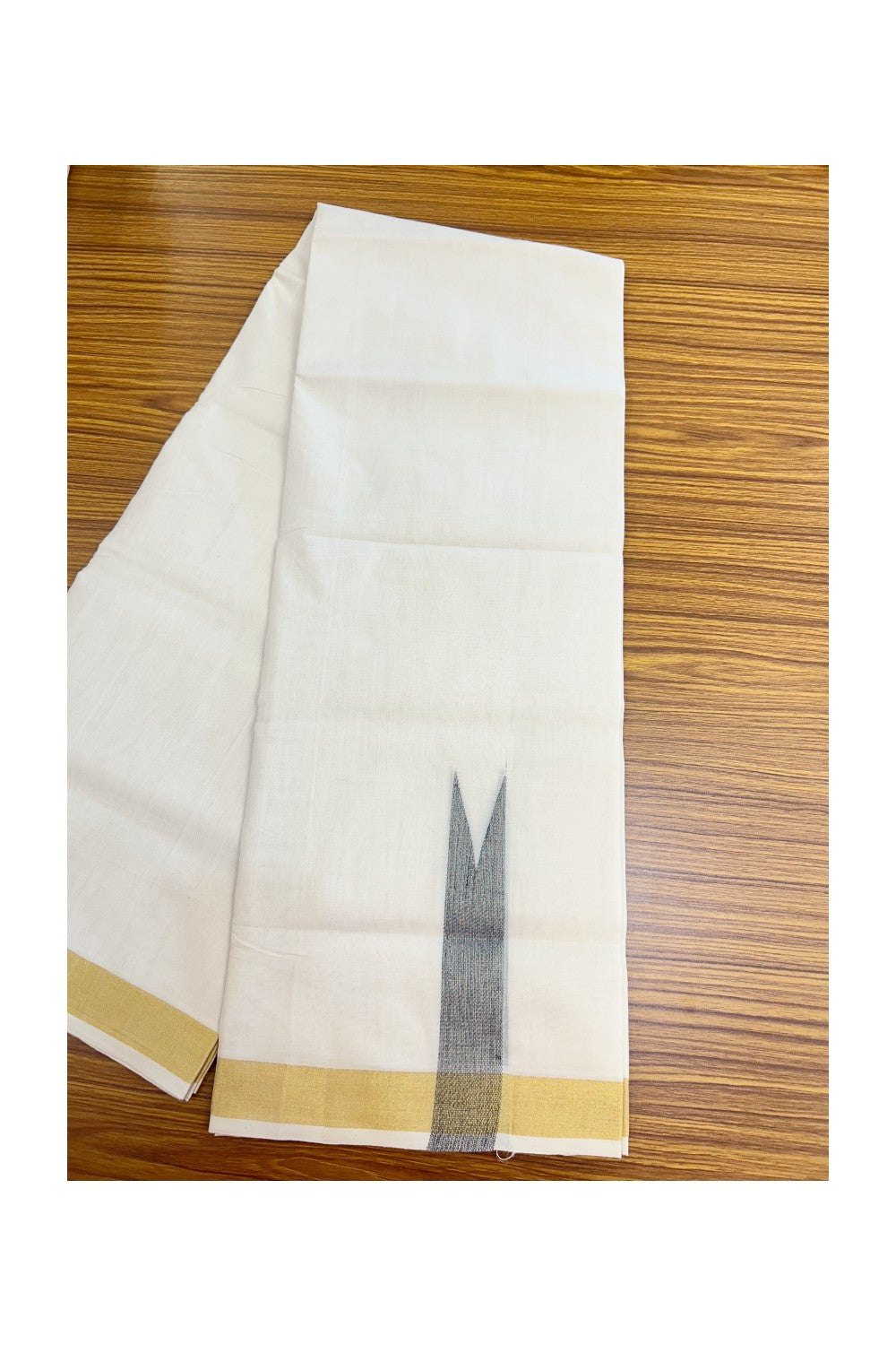 25% DISCOUNT ! KaithariKada HANDLOOM Unakkupaav Balaramapuram - 100% PURE Cotton Off White - (Unbleached) Double Mundu/Dhoti - 100x100 Kasavu 1.5 Inch Blue Chutty Kara- 14KK5208ABH