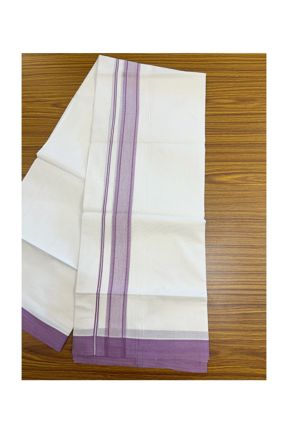 20% DISCOUNT! KaithariKada Balaramapuram 100% Cotton Double Pure white Mundu/Dhoti-( 60s ) - 1.5 inch Purple Lavender Shaded Kara - 3.86mtr ( 8 muzham) - 14KK5227 PMC