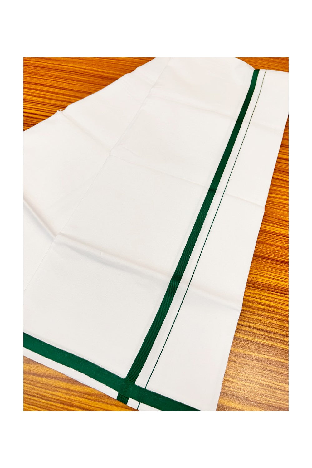 15% OFFER!! KaithariKada 100% Cotton PURE WHITE SINGLE Mundu/Dhoti-40X40 0.75inch (2 meter / 4 muzham) Green Kara- 14sar