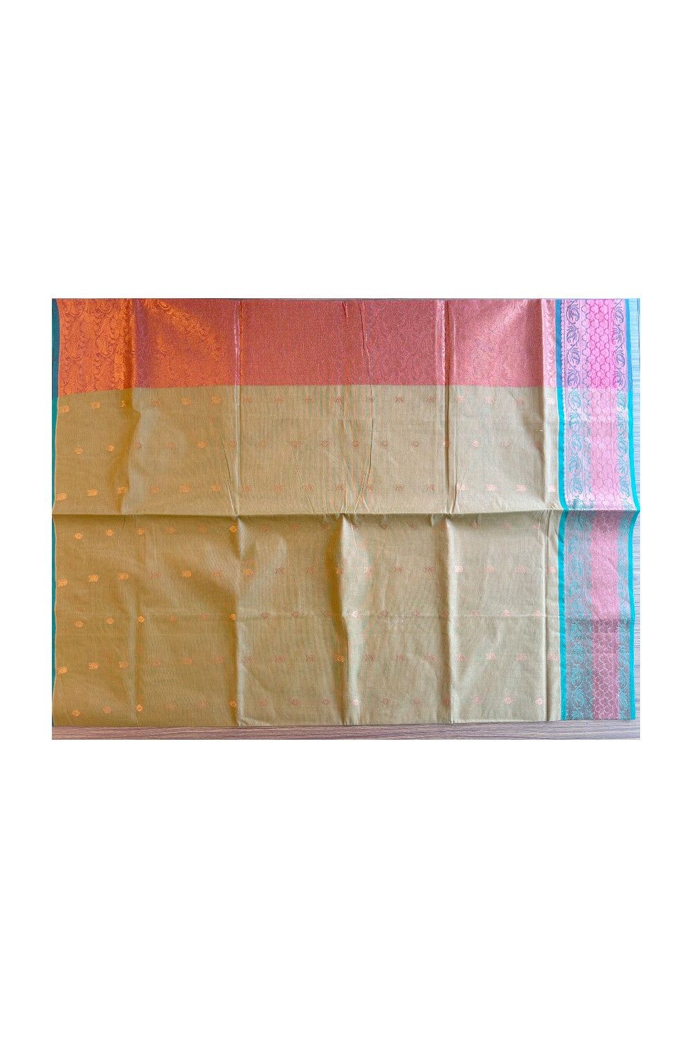 KaithariKada- Balaramapuram Saree - 100% PURE Cotton Silk - Mustard Yellow ,Red,Green & Orange Flower Design -14KK1005PAN.