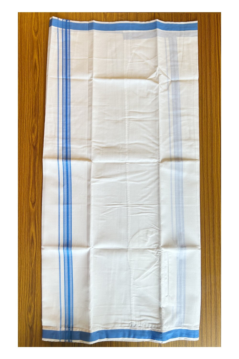KaithariKada Balaramapuram COTTON SINGLE PURE WHITE VELCRO Mundu/Dhoti - 1.75inch Blue kara (2 metre / 4 muzham)- 14KK485SRI