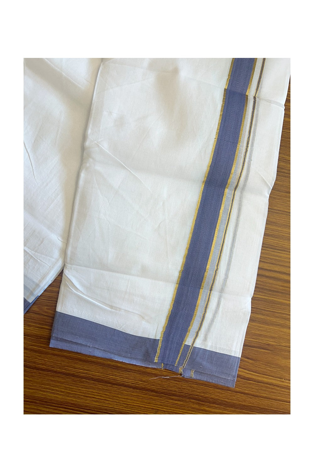 30% Discount KaithariKada HANDLOOM Unakkupaav Balaramapuram - 100% PURE Cotton PURE WHITE - 100x100 Double Mundu/Dhoti - 1.25 inch Navy Blue & Kasavu Kara - 14KK5129YAR