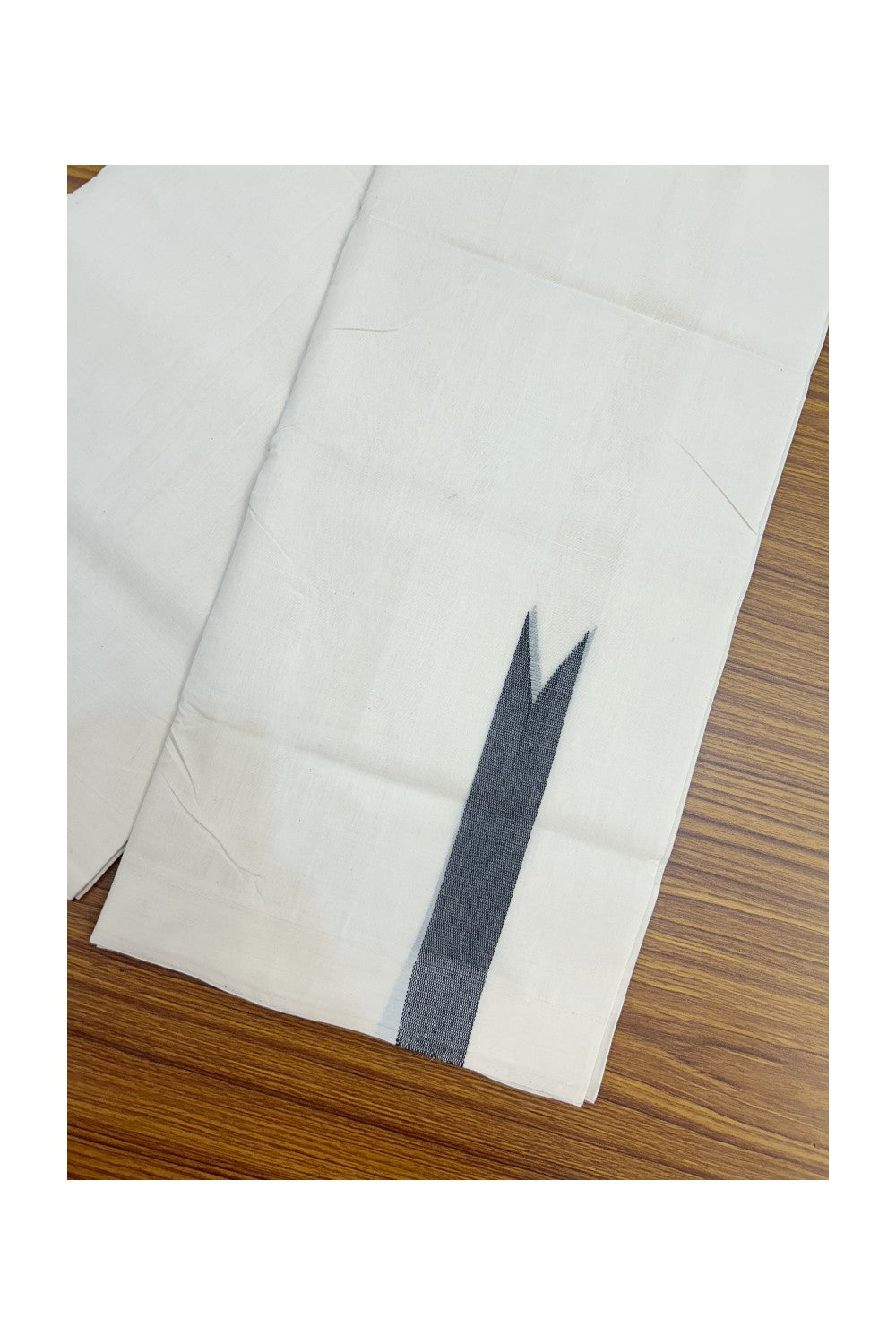 25% DISCOUNT ! KaithariKada HANDLOOM Unakkupaav Balaramapuram - 100% PURE Cotton Off White - (Unbleached) Double Mundu/Dhoti - 100x100 - 1.25 Inch Black Chutty - 14KK5176ABH