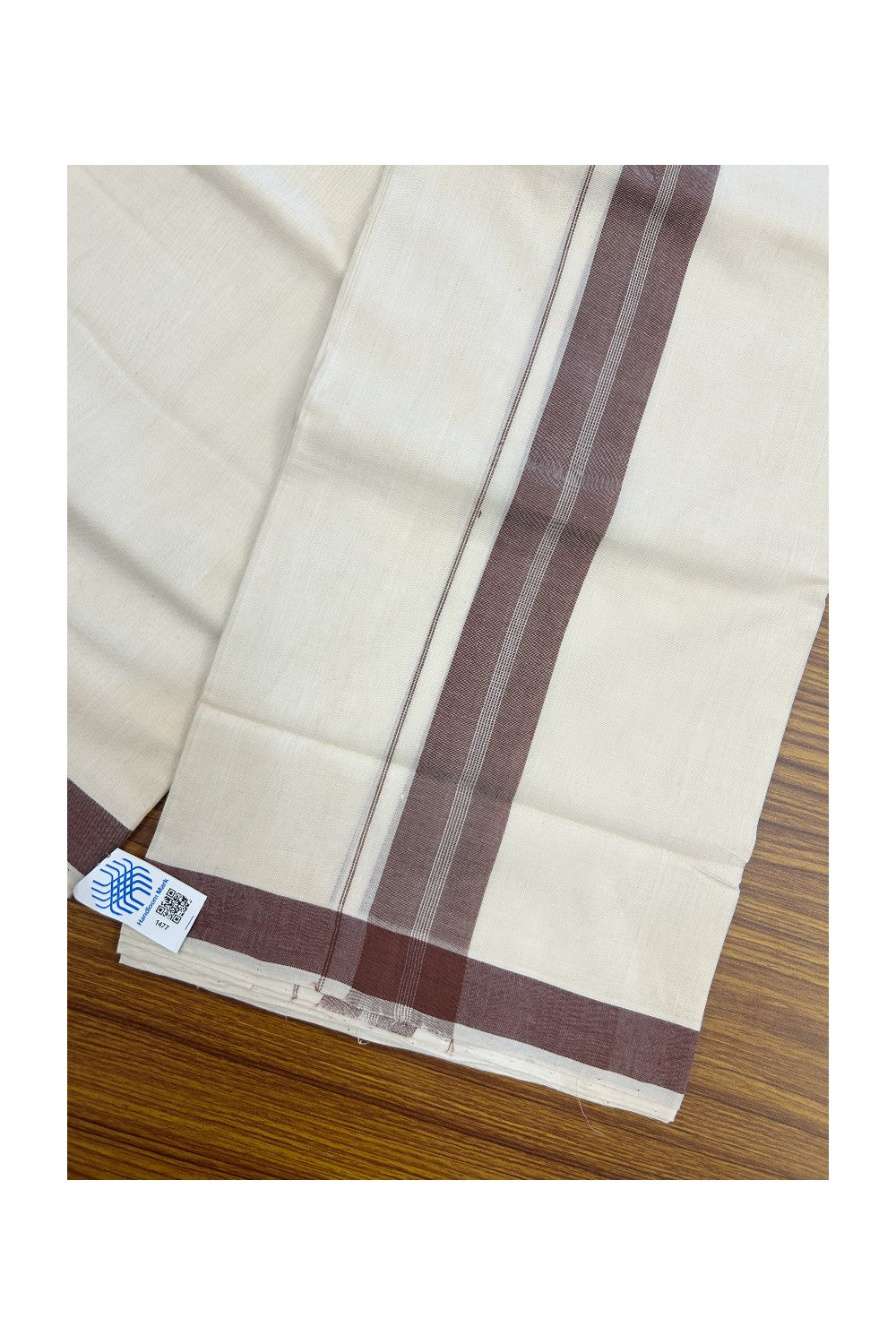 25% Discount KaithariKada HANDLOOM Unakkupaav Balaramapuram - 100% PURE Cotton off white (Unbleached) Double Mundu/Dhoti - 80X90 - 1.75 inch Brown Center Stripes Kara 3.80 mtr - 14KK5192ELA