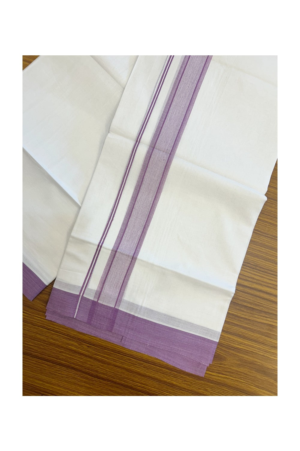 20% DISCOUNT! KaithariKada Balaramapuram 100% Cotton Double Pure white Mundu/Dhoti-( 60s ) - 1.5 inch Purple Lavender Shaded Kara - 3.86mtr ( 8 muzham) - 14KK5227 PMC