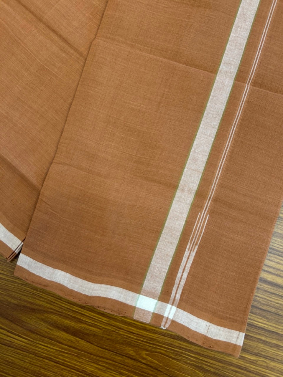 HANDLOOM Single KaithariKada - 10% Discount ! 100% Pure Cotton - Mundu/Dhoti KAVI COLOUR BODY 2cm WHITE Kara Stripes Chutty (2 meter / 4 muzham)- 14KK8026ELA