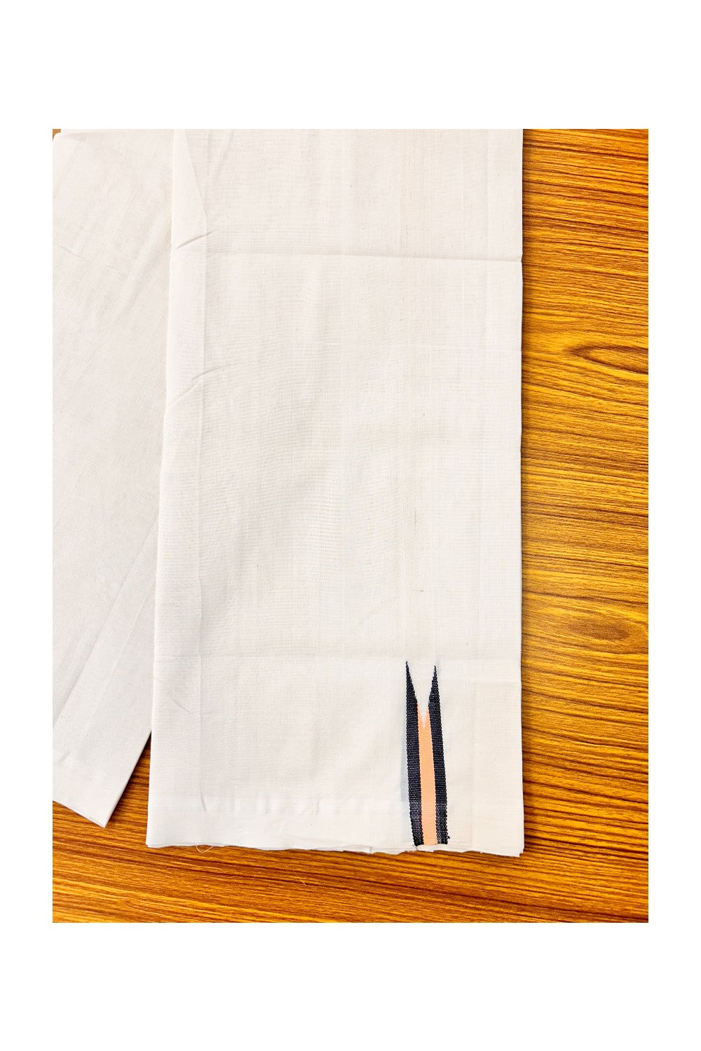 25% Discount! KaithariKada Balaramapuram Handloom Unakkupaav- 100% Pure Cotton 100x100 Double Mundu/Dhoti Off White (Unbleached) - Puliyilakkara Black+Peach 0.75 inch  Chutty Kara-14RAM