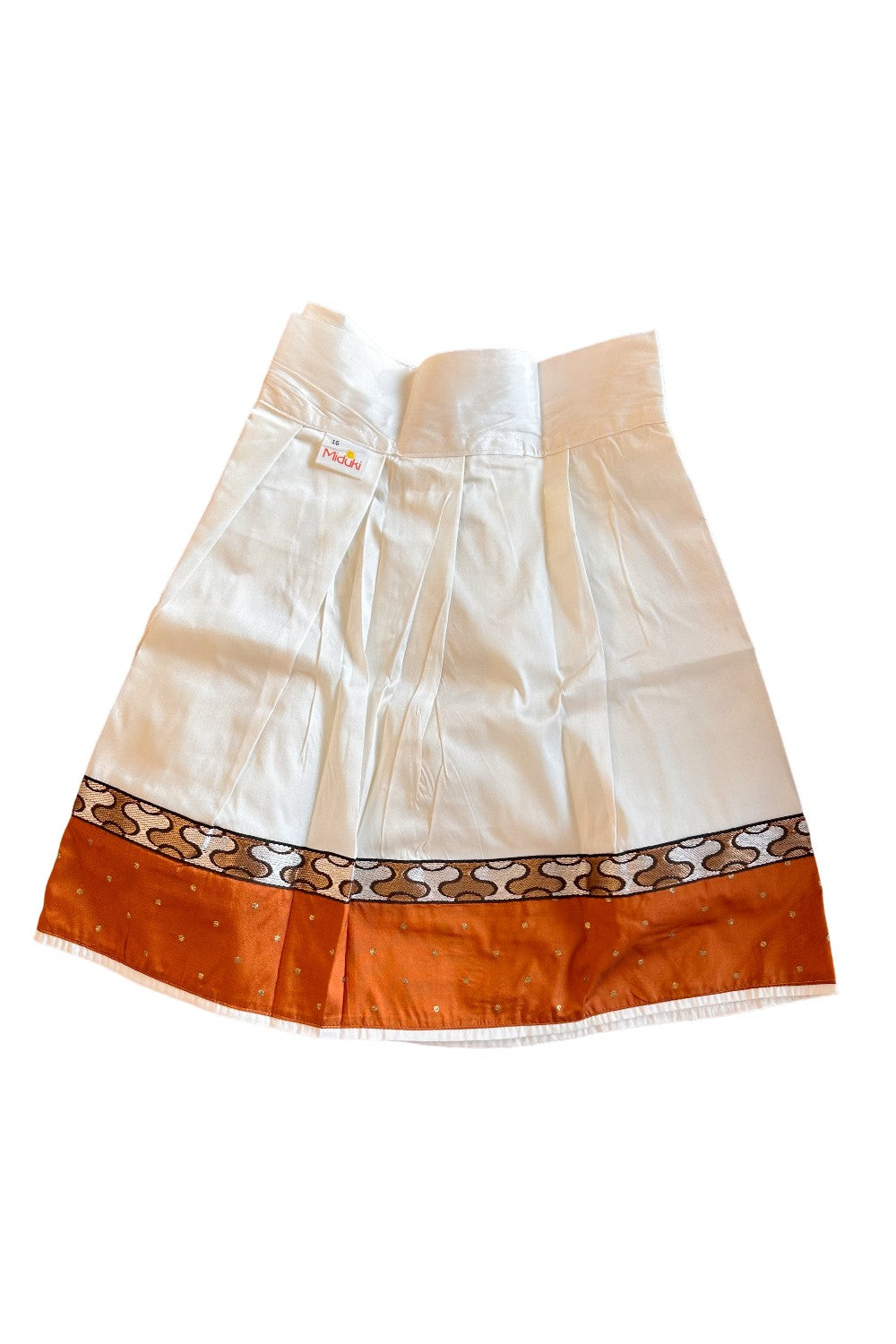 Midukki-Traditional South Indian Kids Pattu Pavada- Brown top offwhite skirt with printed border - Age 2 - KK2MID0014