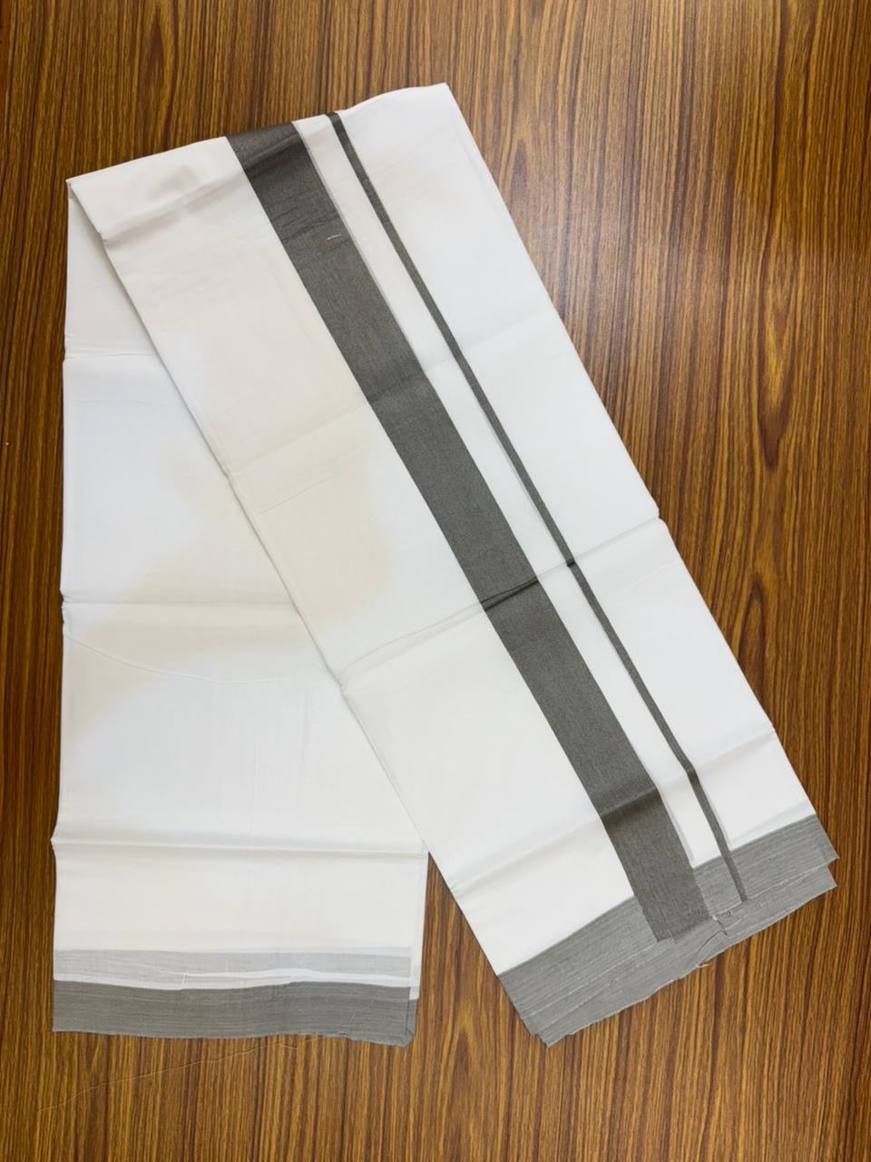 20% Discount ! KaithariKada Balaramapuram 100% Cotton Double Pure white Mundu/Dhoti- 100x80 - 1.5 inch Ash Grey Kara - 3.90mtr ( 8 muzham) - 36 KK5251 PMC