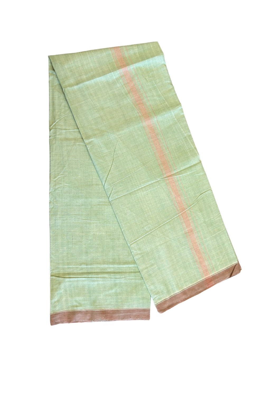 15% DISCOUNT ! KaithariKada Kalamachal 100% Pure Cotton - (80X80) Twisted Thread Handloom Single Mundu/Dhoti - Light Green COLOUR BODY & Brown stripes 1.5 inch Kara- 15KK479KAL