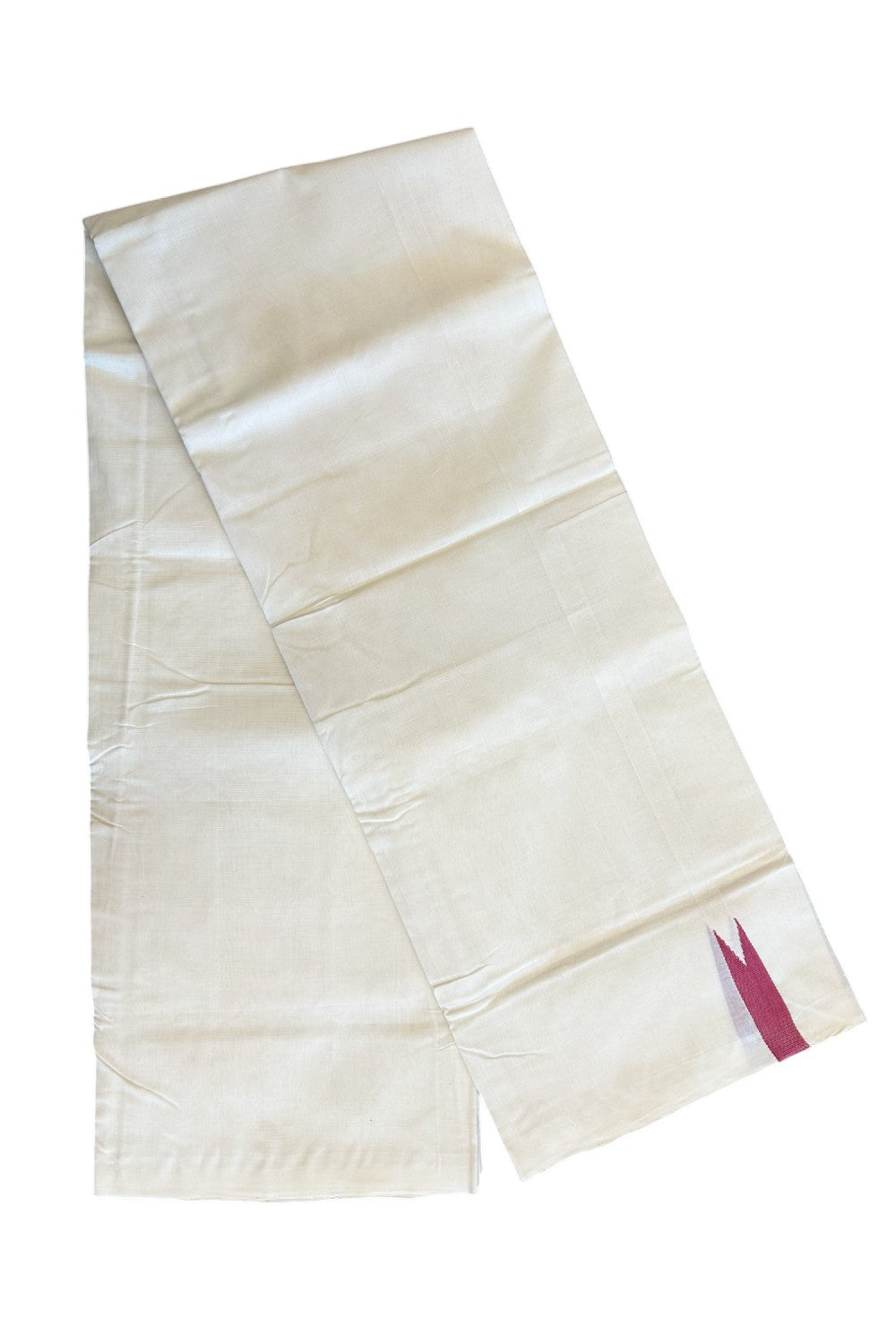 30% DISCOUNT!! KaithariKada HANDLOOM Unakkupaav Balaramapuram - 100% PURE Cotton OFF White (Unbleached) Double Mundu/Dothi - White kara Maroon puliyilakkara Chutty - 13KK114ASH