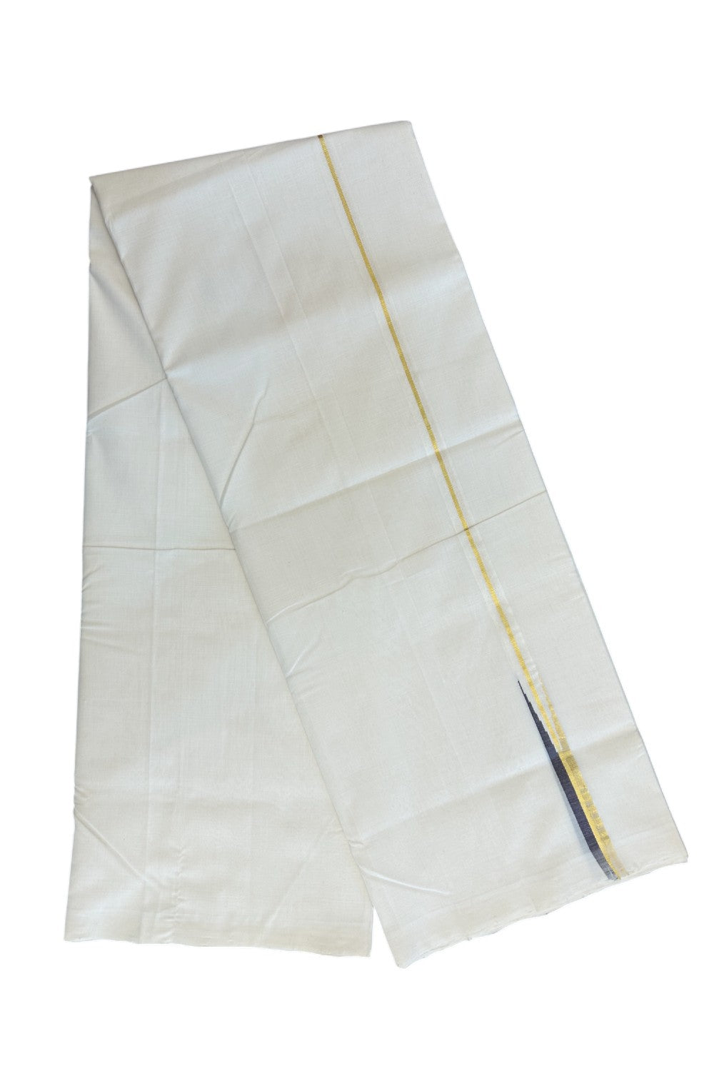 25% DISCOUNT!! KaithariKada HANDLOOM UNAKKUPAAV Balaramapuram - 100% PURE Cotton OFF White - (Unbleached) Double Mundu/Dothi - 100 s warp x 80s weft - 1.5 cm Puliyilakkara Brown & Gold Kasavu Chutty - 15KK5200REA