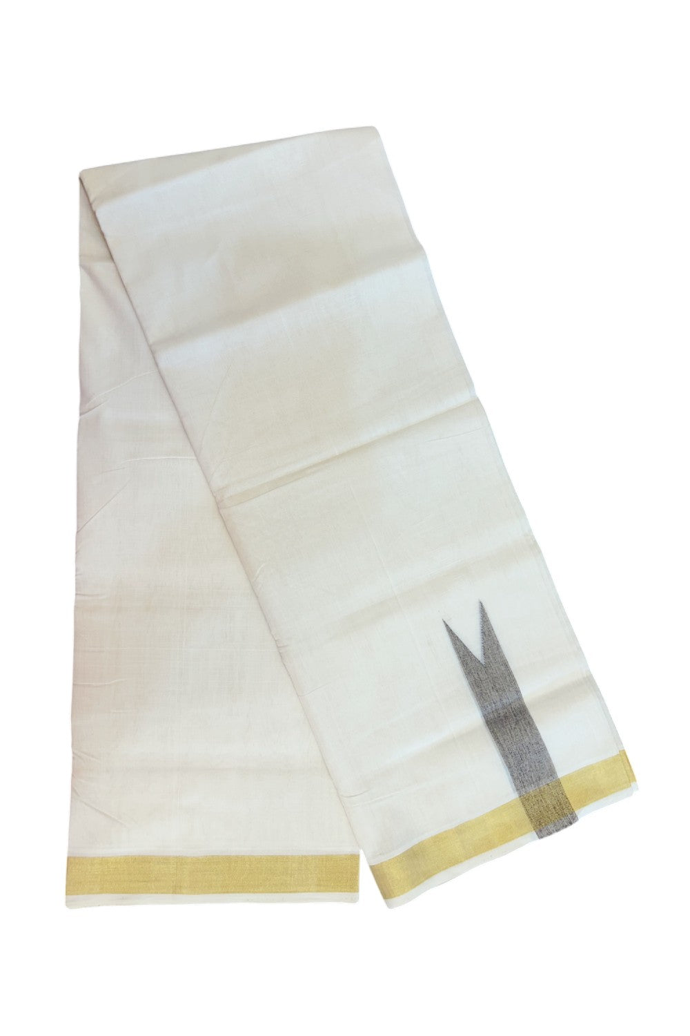 25% DISCOUNT ! KaithariKada HANDLOOM Unakkupaav Balaramapuram - 100% PURE Cotton Off White - (Unbleached) Double Mundu/Dhoti - 100x100 Kasavu 1.5 Inch Brown Chutty Kara- 15KK5208ABH