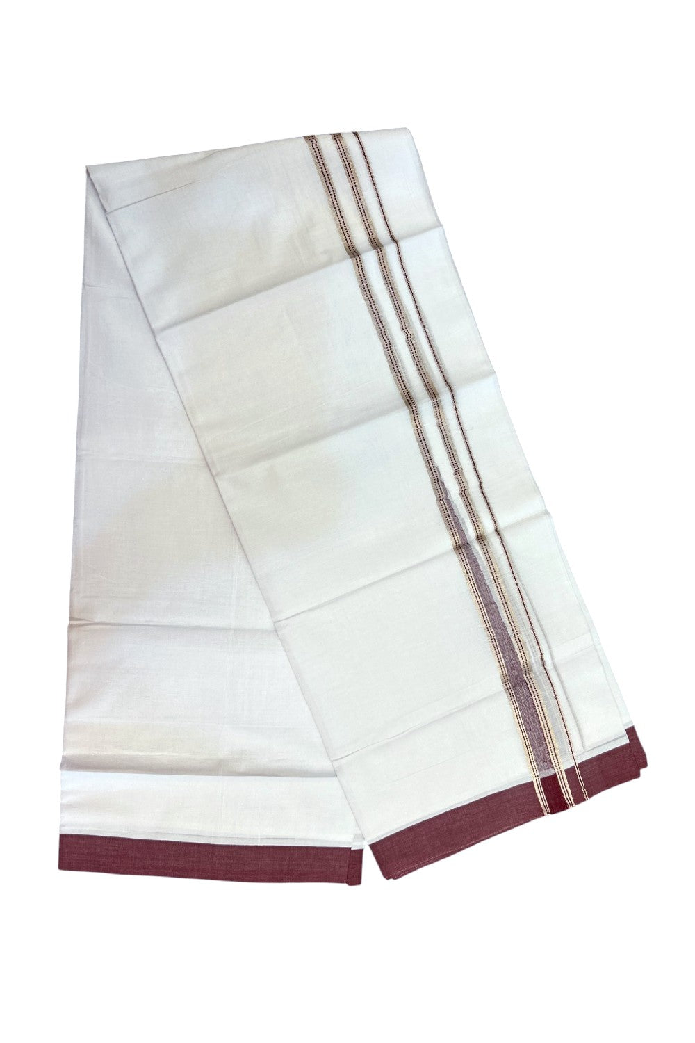 20% Discount ! Kaitharikada Balaramapuram 100% Cotton PURE WHITE DOUBLE Mundu/Dothi - 100x100 - 1.25 inch Puliyilakkara Grape Vine & Silver Kasav Stripes Chutty Kara 4 mtr (8.5 muzham) - 15KK5221 GAN