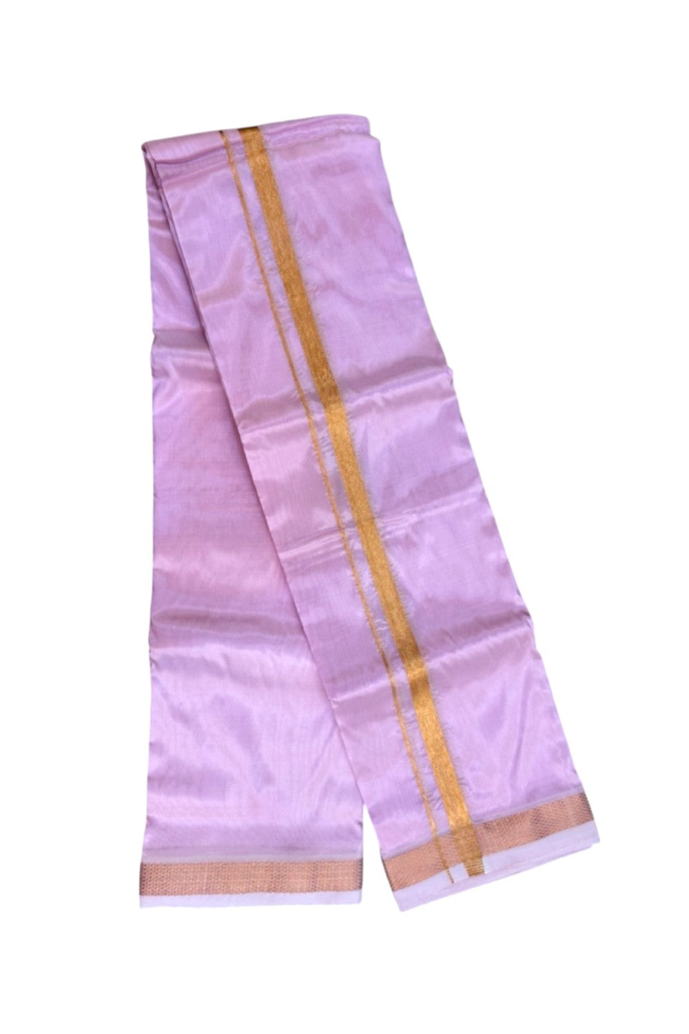 12% Discount!! KaithariKada Balaramapuram 100% Silk Double Mundu/Dhoti - Pink Colour Body - 0.5 inch Gold Kasavu Kara 3.60 mtr (8 muzham) - 15KK5222 GAN