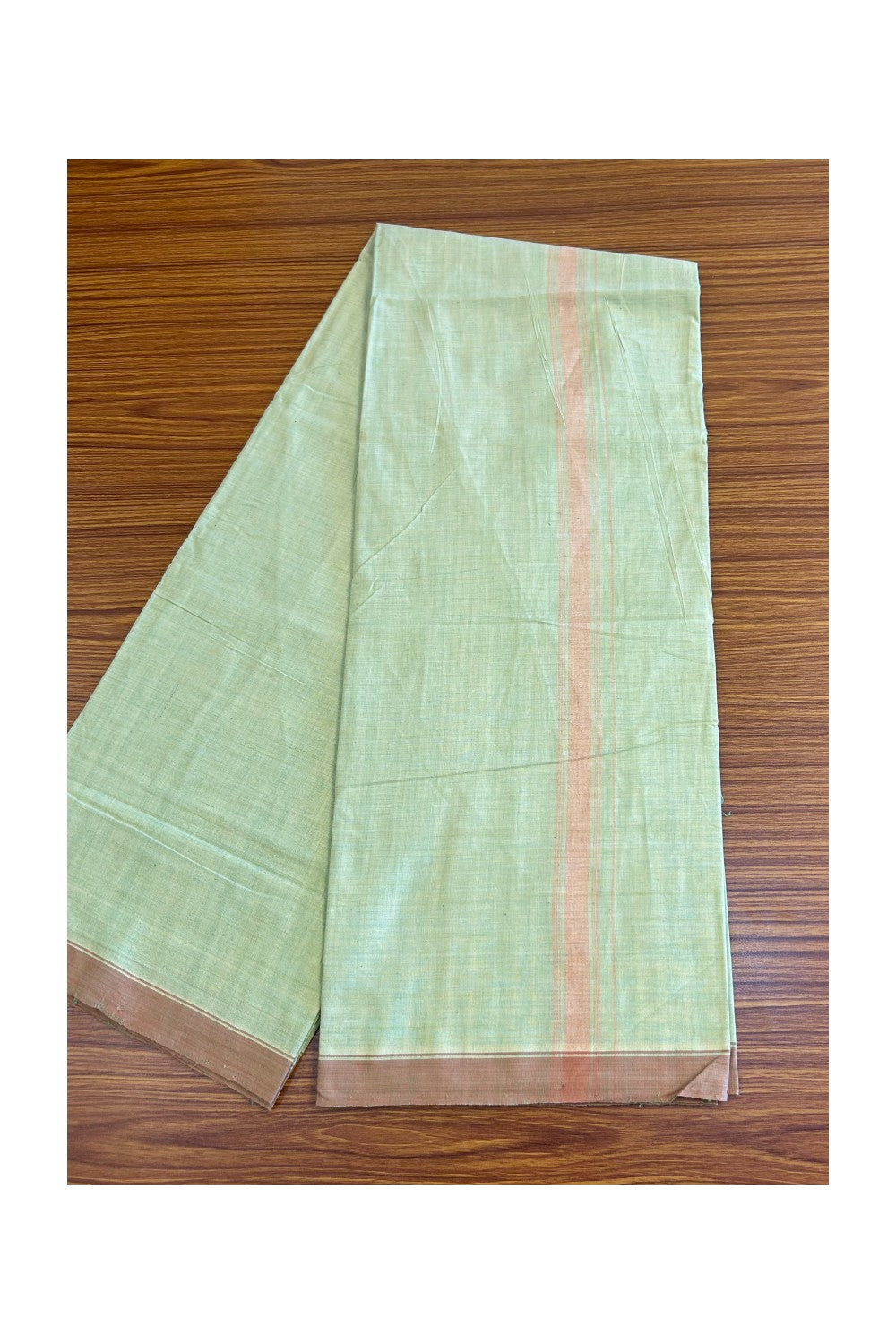 15% DISCOUNT ! KaithariKada Kalamachal 100% Pure Cotton - (80X80) Twisted Thread Handloom Single Mundu/Dhoti - Light Green COLOUR BODY & Brown stripes 1.5 inch Kara- 15KK479KAL