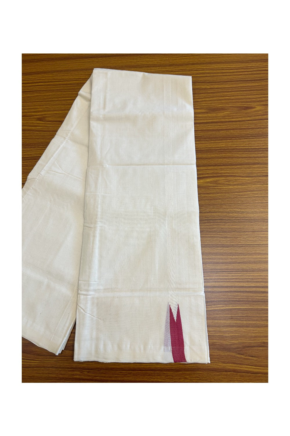 30% DISCOUNT!! KaithariKada HANDLOOM Unakkupaav Balaramapuram - 100% PURE Cotton OFF White (Unbleached) Double Mundu/Dothi - White kara Maroon puliyilakkara Chutty - 13KK114ASH