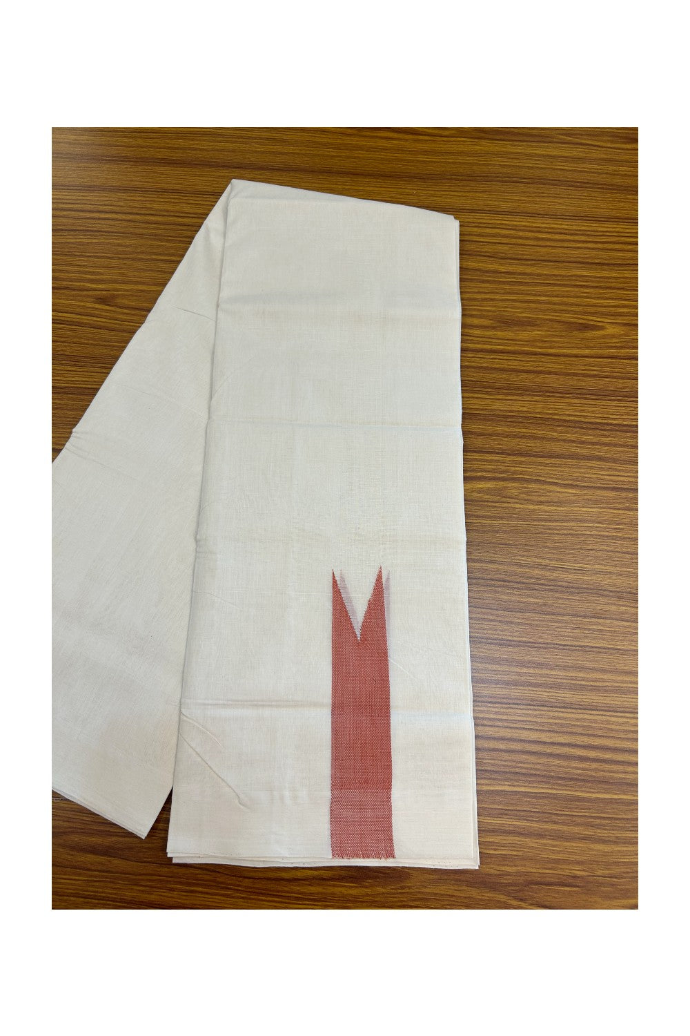 25% DISCOUNT ! KaithariKada HANDLOOM Unakkupaav Balaramapuram - 100% PURE Cotton Off White - (Unbleached) Double Mundu/Dhoti - 100x100 - 1.75 Inch Brick Red Chutty - 15KK5176ABH