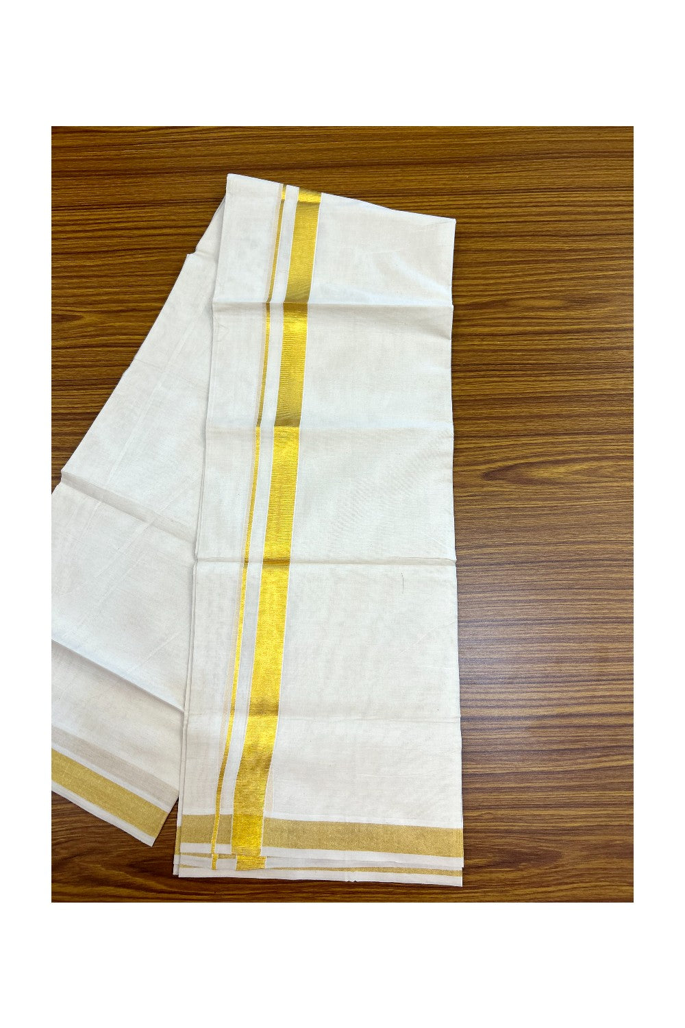 20% DISCOUNT! Kaitharikada Balaramapuram 100% Cotton OFF WHITE Double Mundu/Dothi - 100x90- 1 Inch Gold Kasav Kara - 15KK5219 GAN