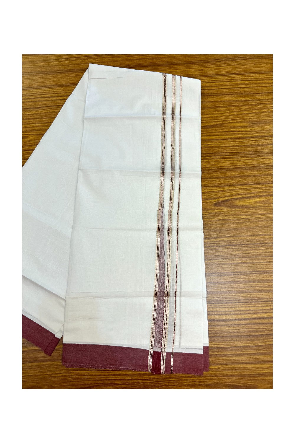 20% Discount ! Kaitharikada Balaramapuram 100% Cotton PURE WHITE DOUBLE Mundu/Dothi - 100x100 - 1.25 inch Puliyilakkara Grape Vine & Silver Kasav Stripes Chutty Kara 4 mtr (8.5 muzham) - 15KK5221 GAN
